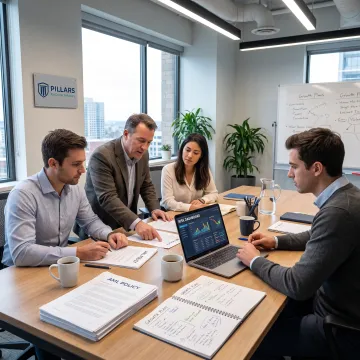 Startup team reviewing financial crime compliance plan