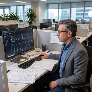Compliance professional reviewing AML risk data