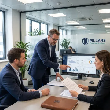 Financial compliance advisor reviewing risk data