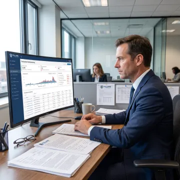 Financial crime compliance advisor reviewing risk data