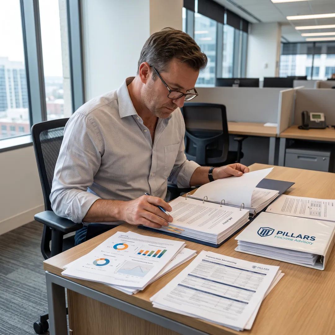 Compliance professional reviewing an AML program assessment