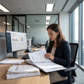Compliance professional reviewing AML program documents