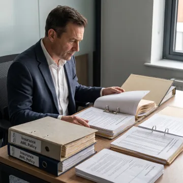 Compliance professional reviewing an insurance AML audit
