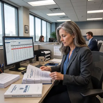Credit union compliance professional reviewing BSA controls