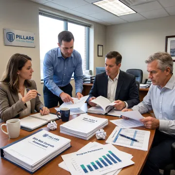 Team reviewing BSA compliance strategy