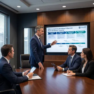 Advisor discussing BSA compliance strategy with financial services leaders