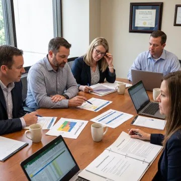 Credit union team discussing BSA compliance strategy