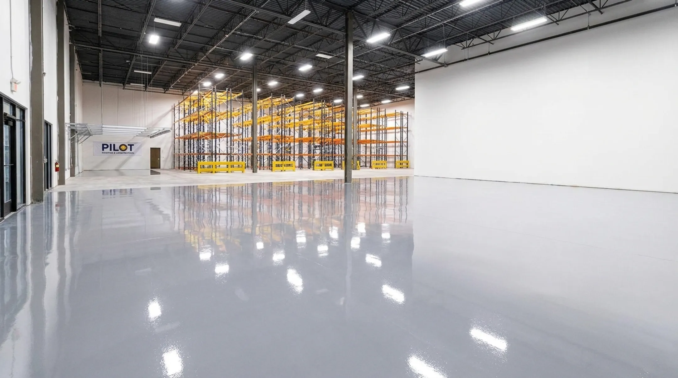 Polished concrete industrial flooring installed by Pilot Painting Construction