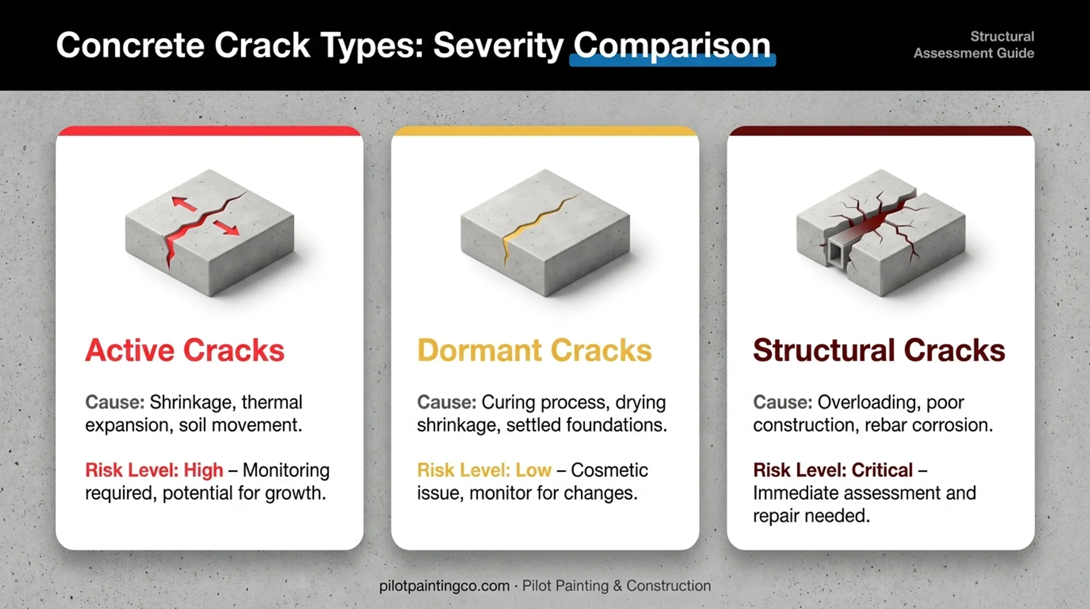 Active dormant and structural concrete crack types comparison chart