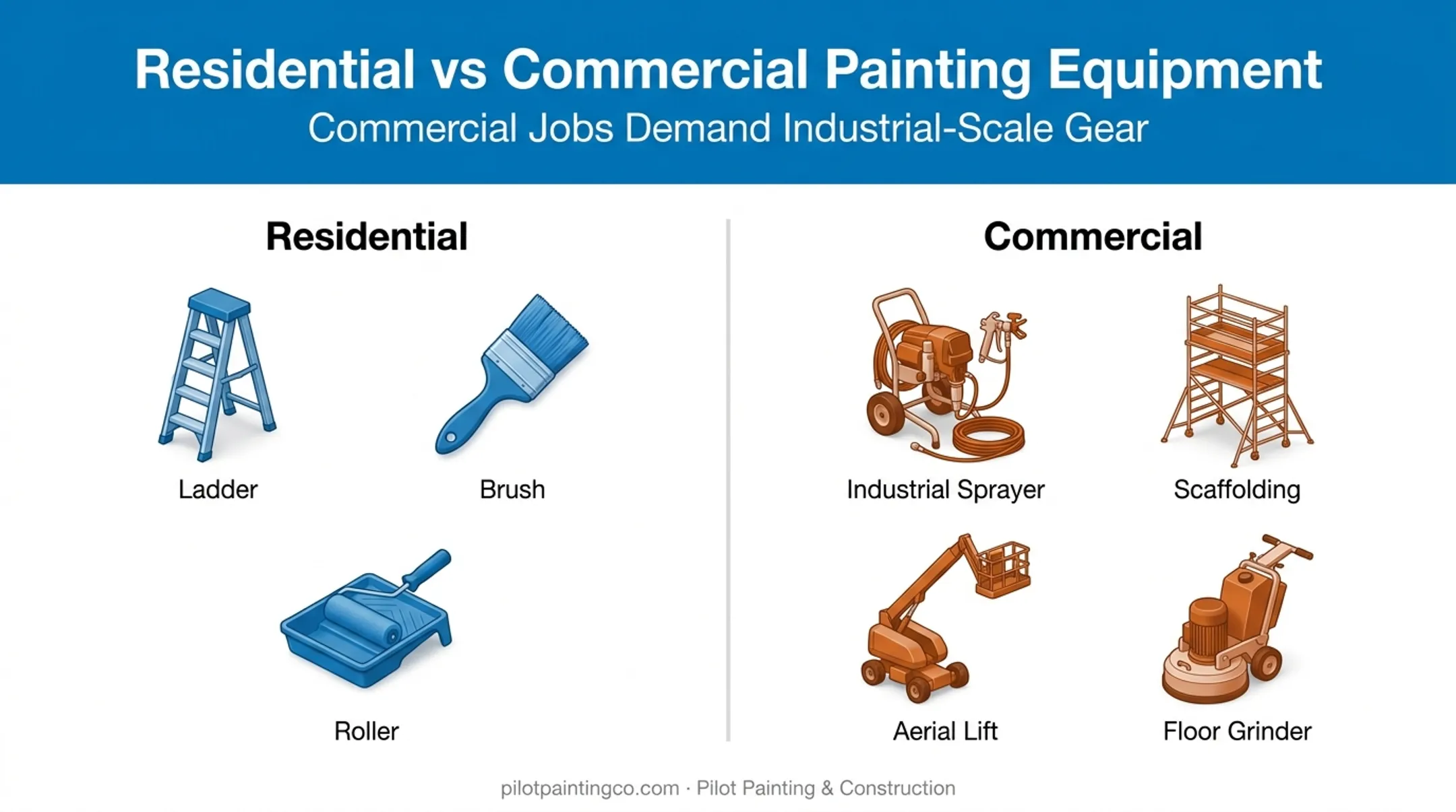Commercial painting equipment needs versus residential painting comparison chart