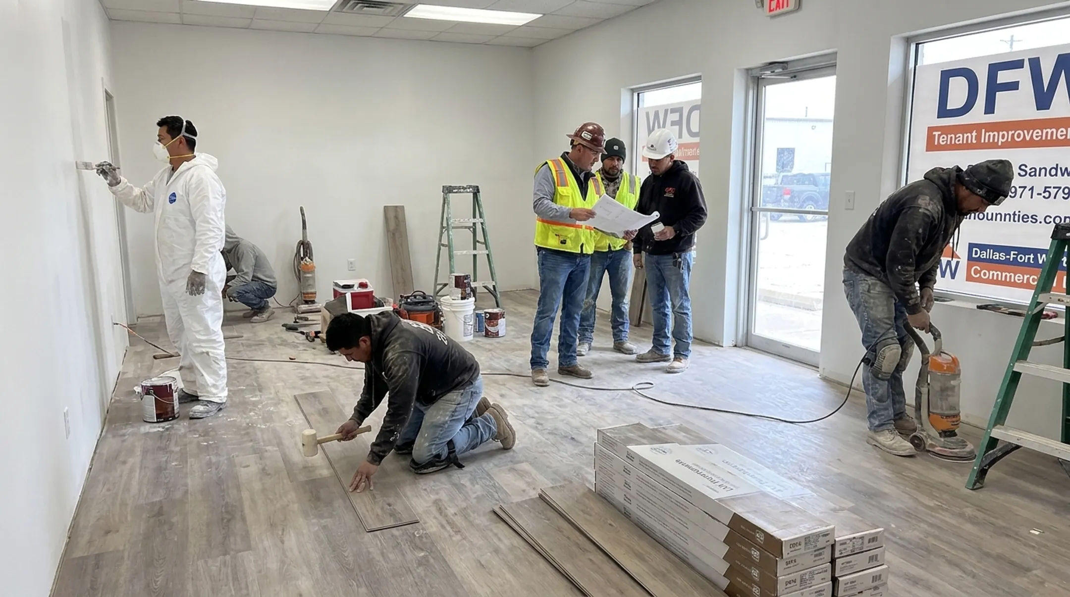 Commercial contractor team completing tenant improvement remodel in Dallas Fort Worth