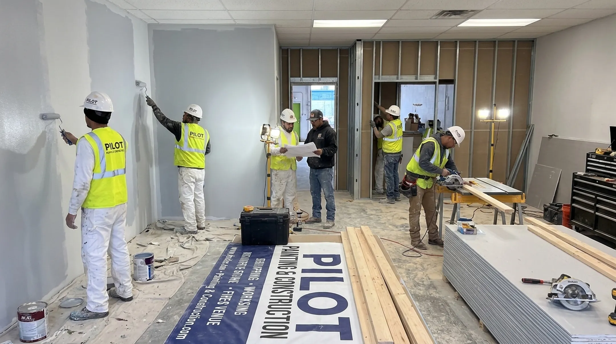 Pilot Painting and Construction team working on commercial retail build-out