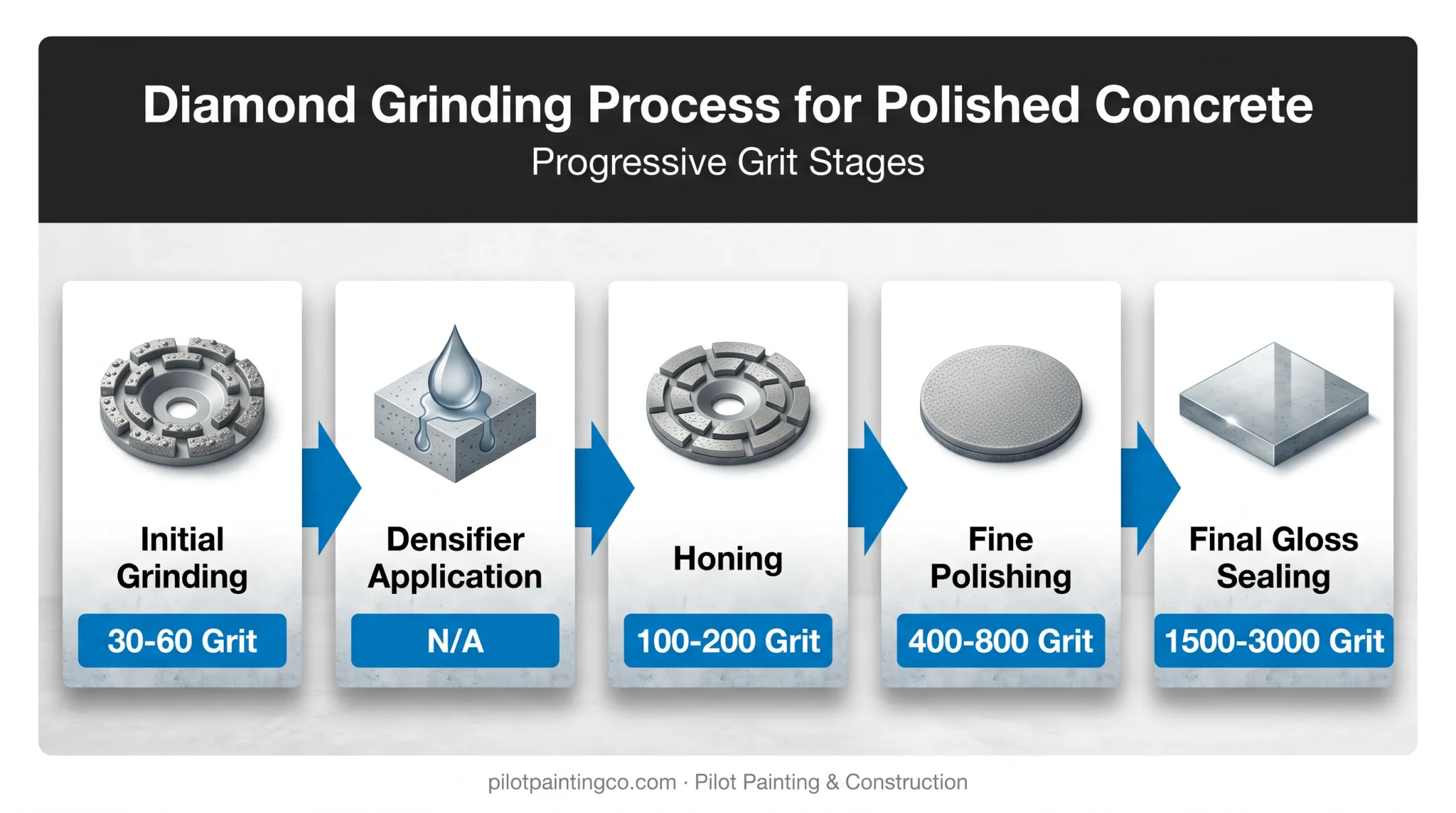 Multi-stage diamond grinding process for mechanically polished concrete floors