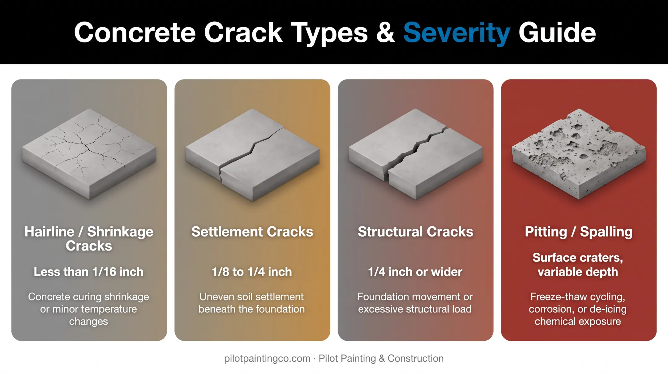 Four types of concrete floor cracks comparison chart with causes
