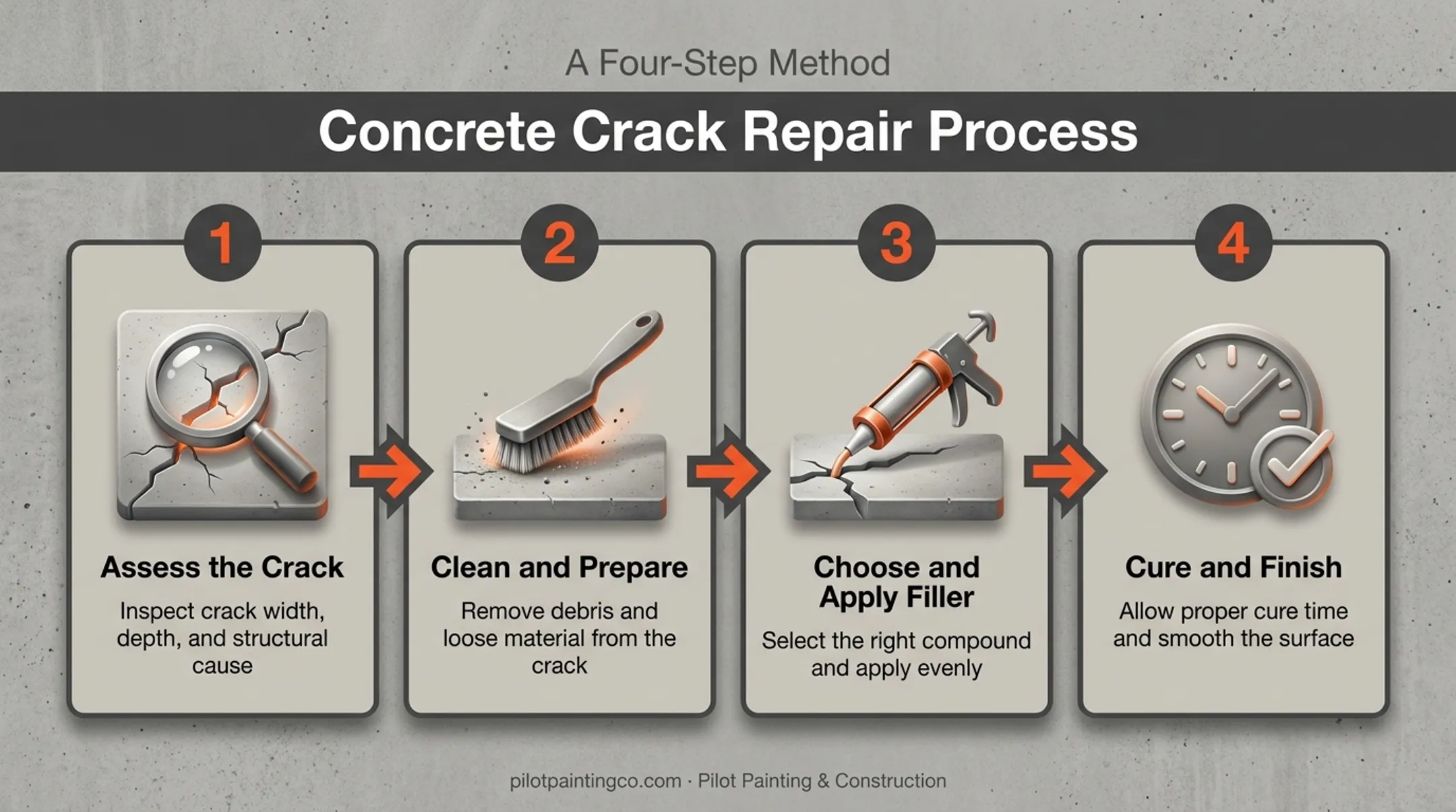 4-step concrete crack repair process from assessment to curing