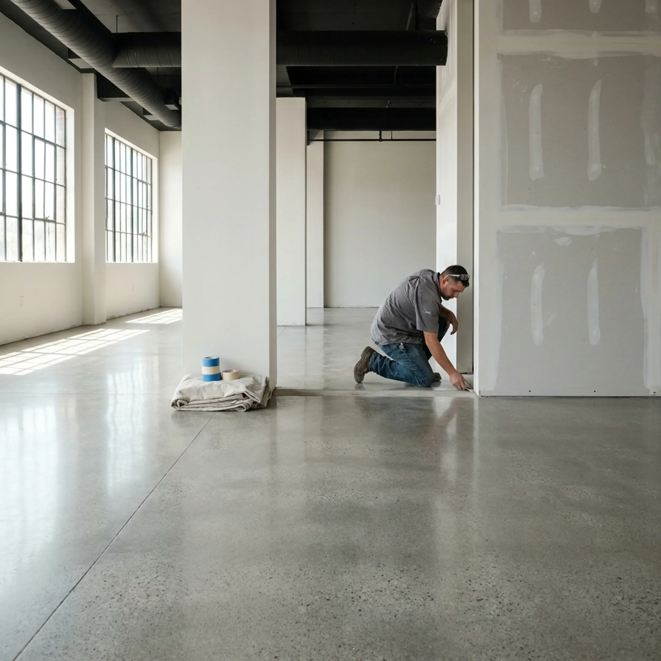 Polished concrete floor in a commercial interior