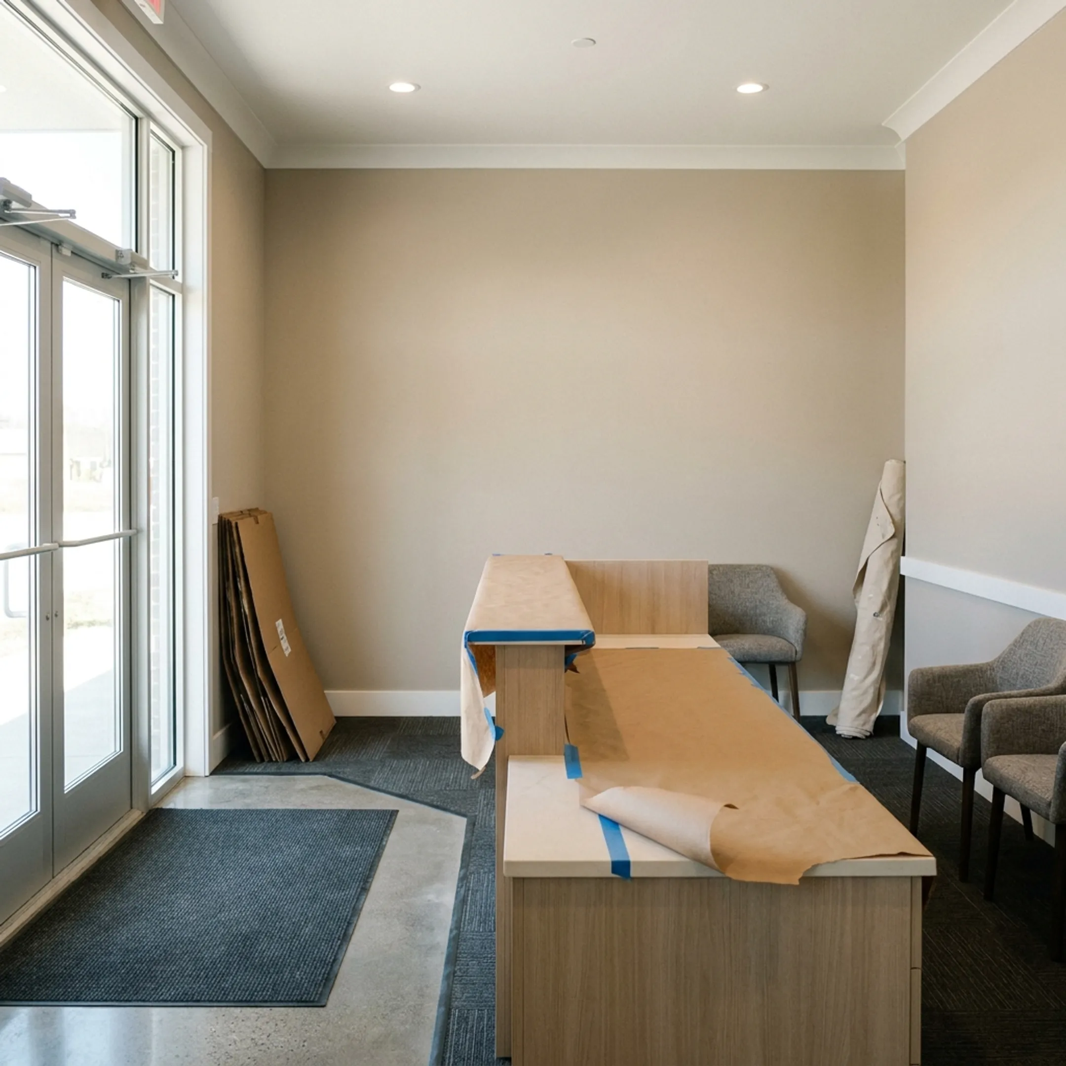 Freshly painted commercial office reception area