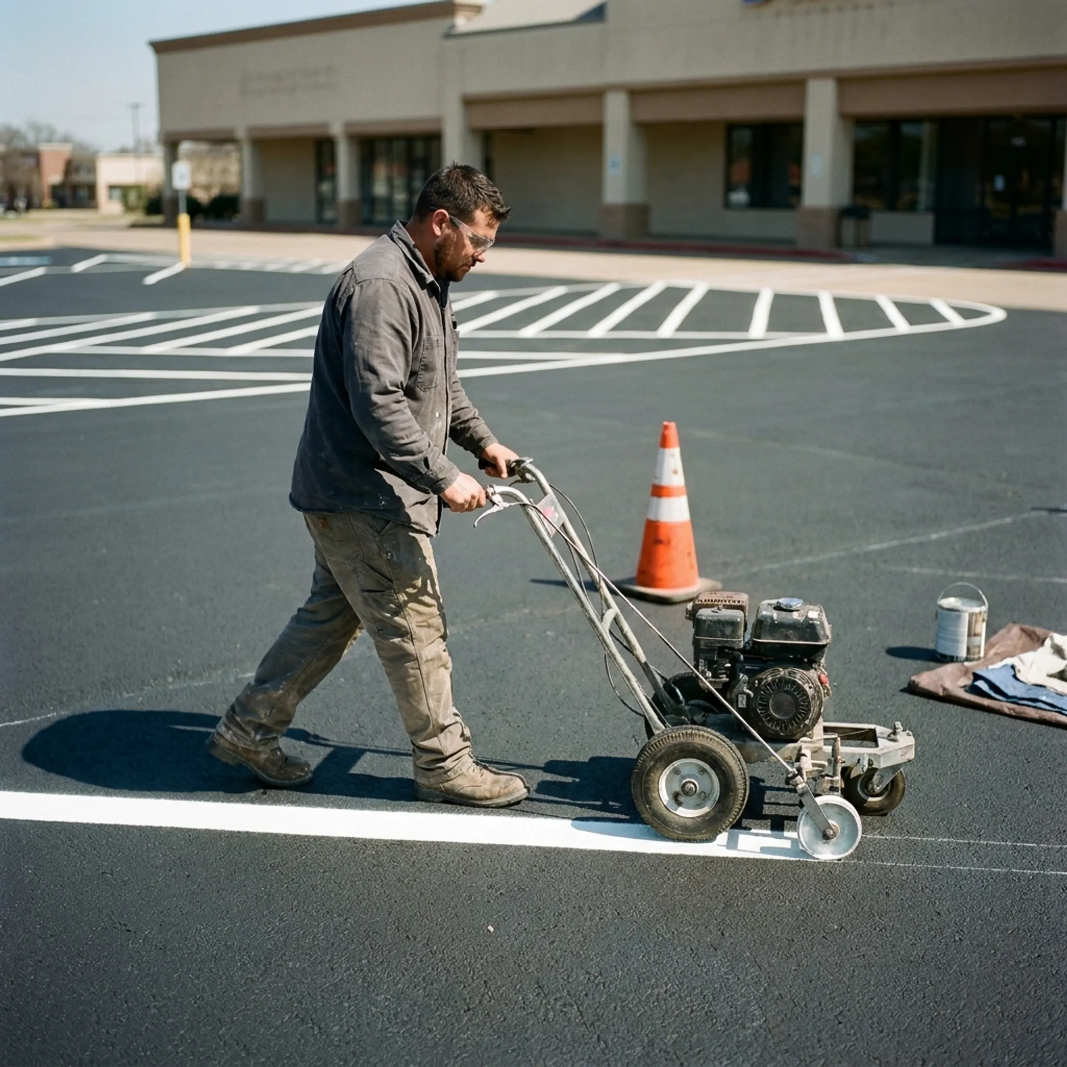 Contractor painting parking lot lines