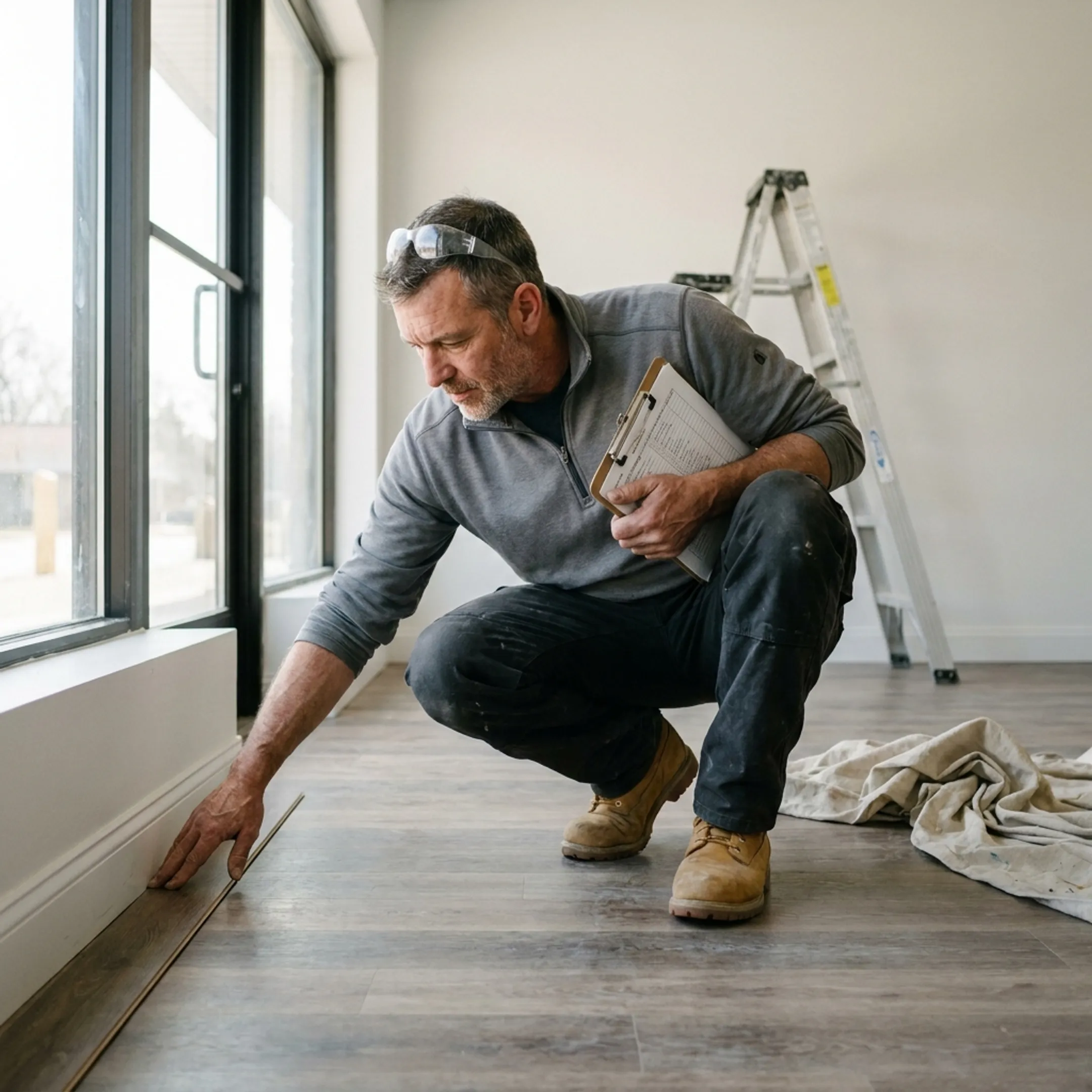 Contractor inspecting a commercial renovation space