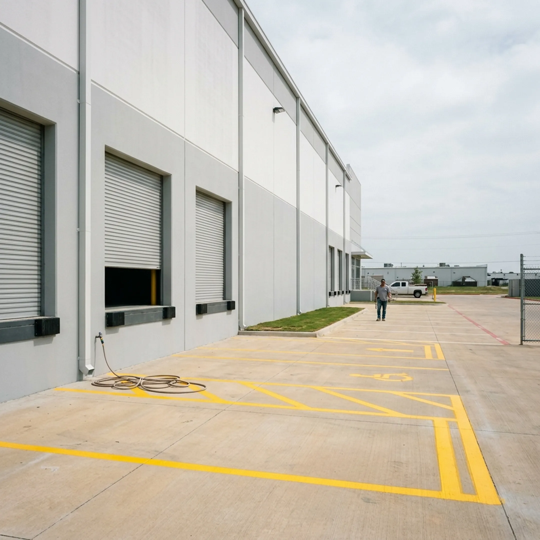 Freshly painted commercial warehouse exterior