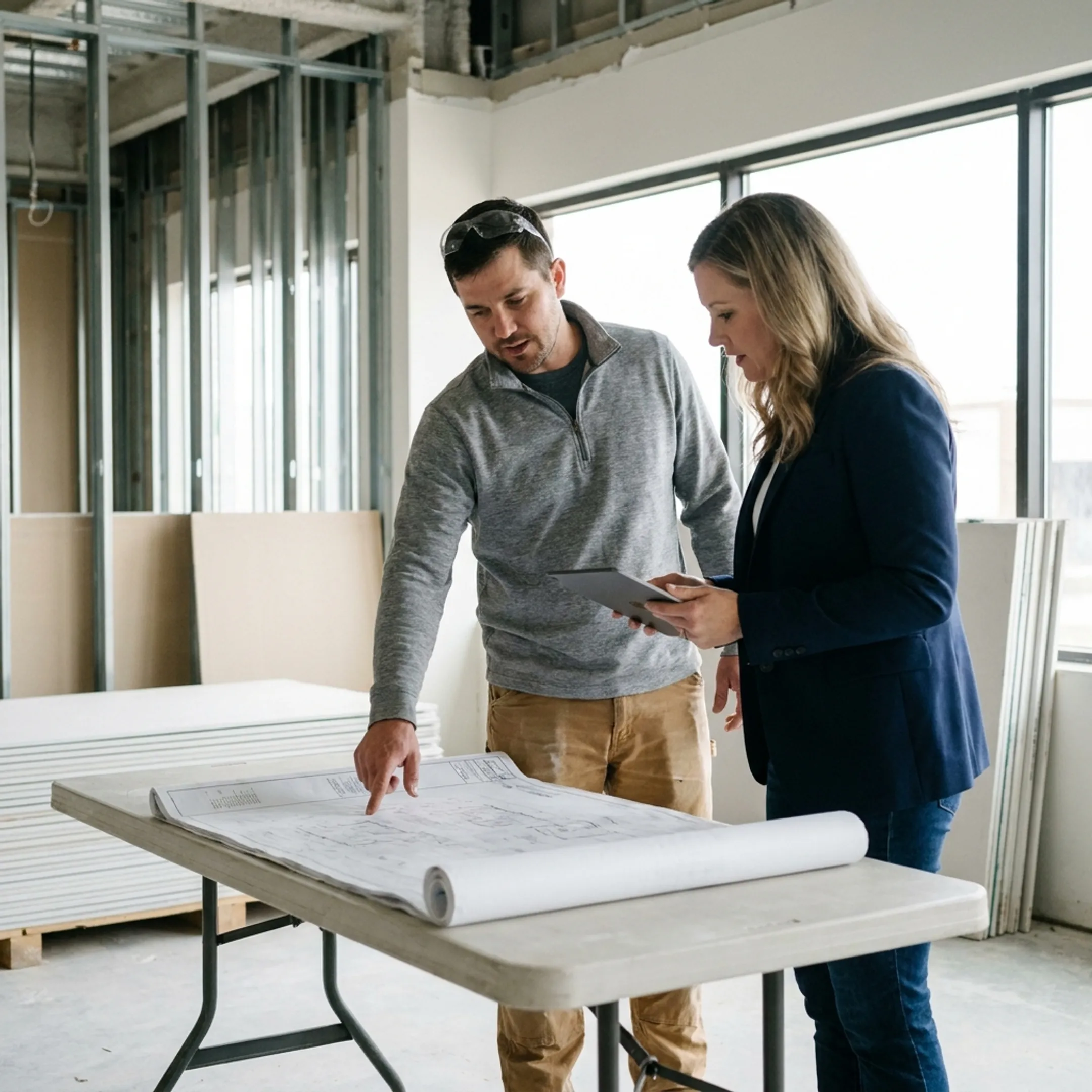Commercial contractor reviewing an office renovation