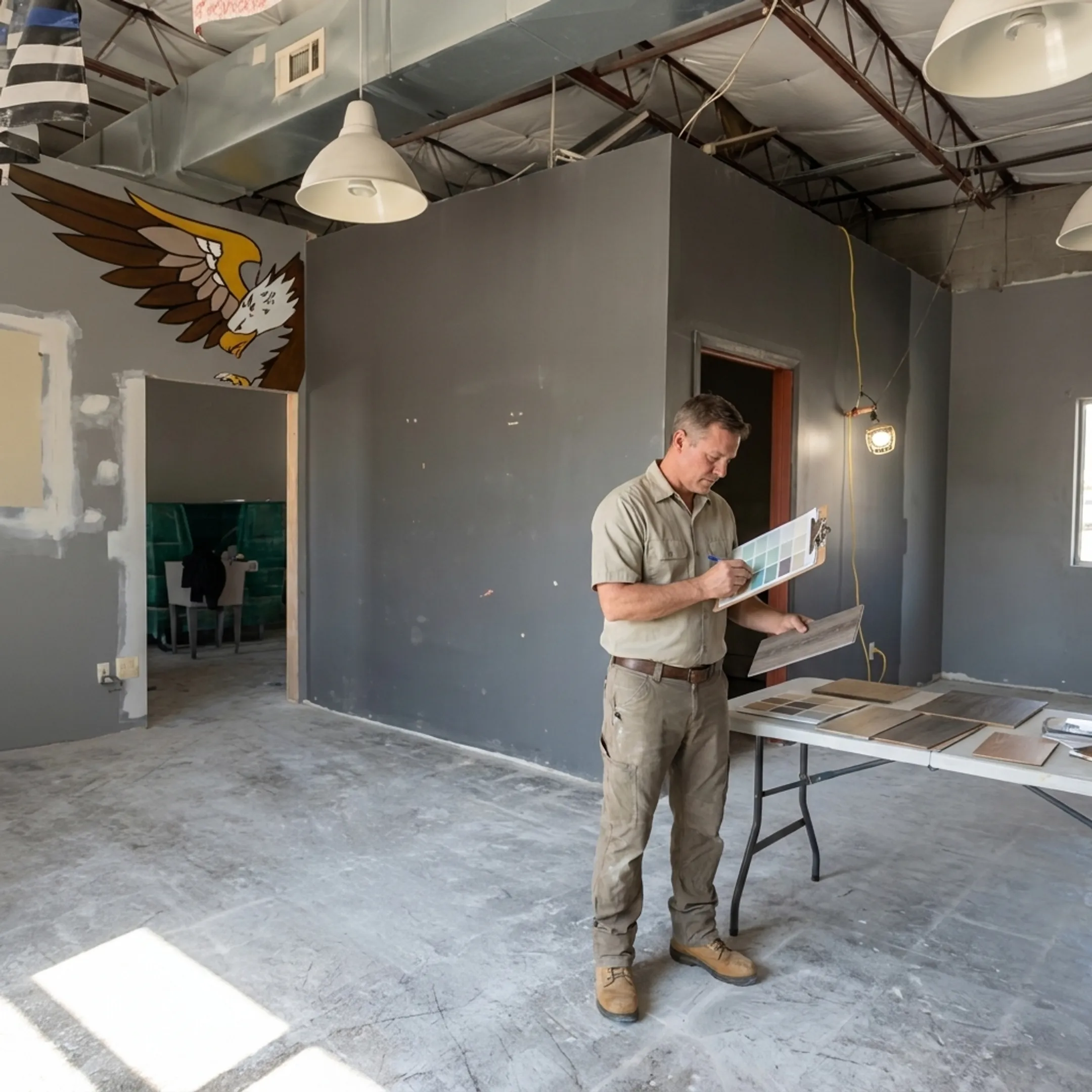 Contractor reviewing office renovation finishes