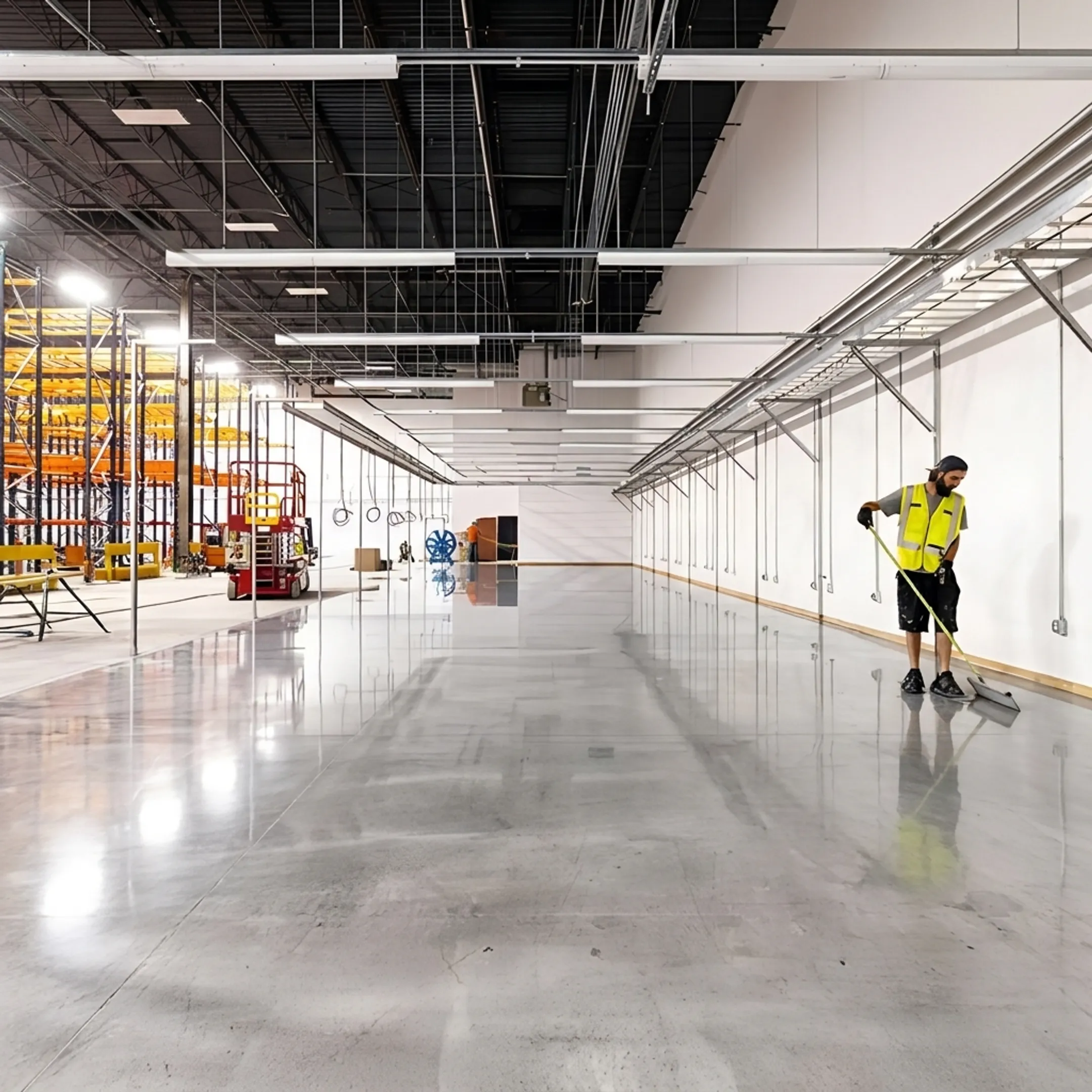 Restored polished concrete in a commercial facility
