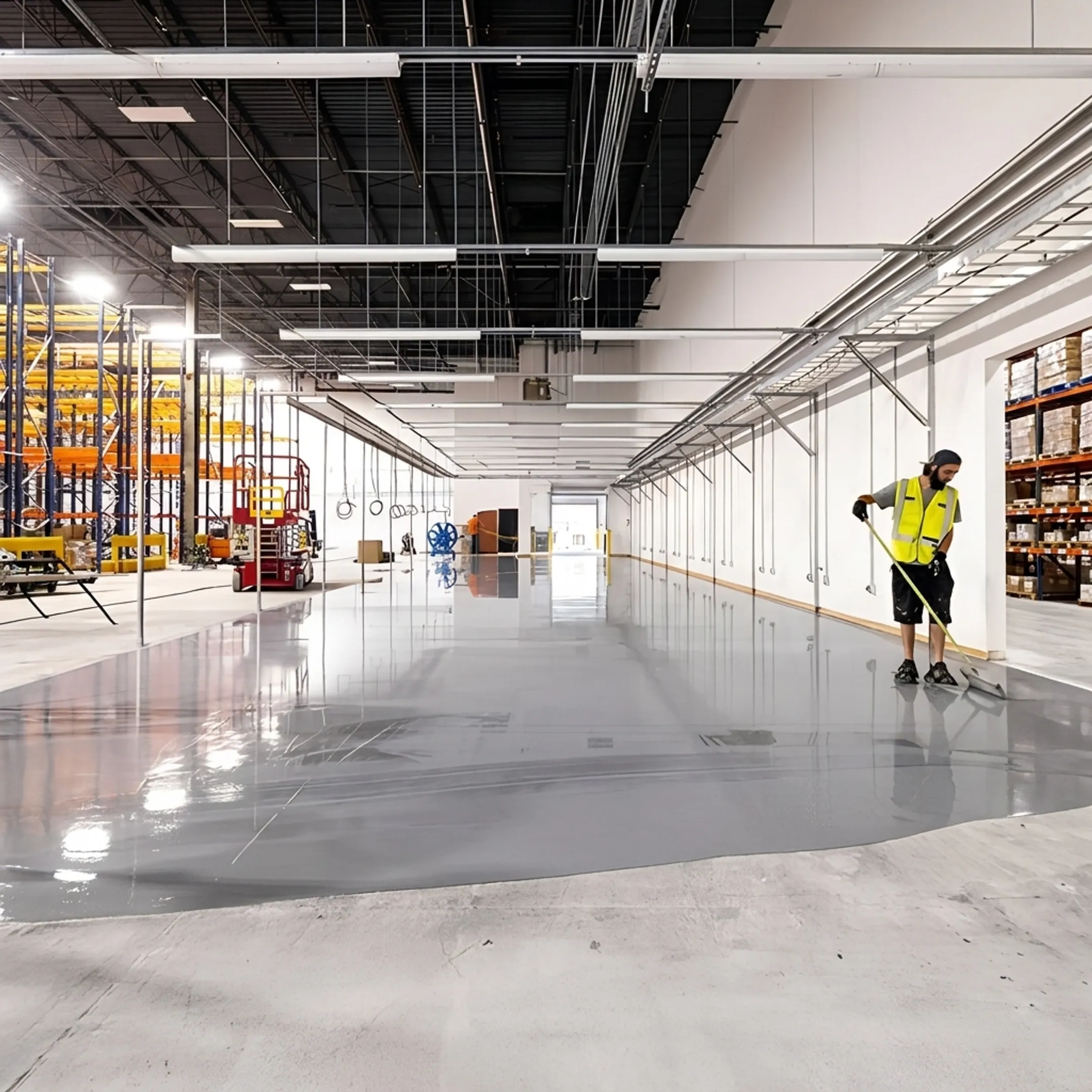Finished polished concrete warehouse floor