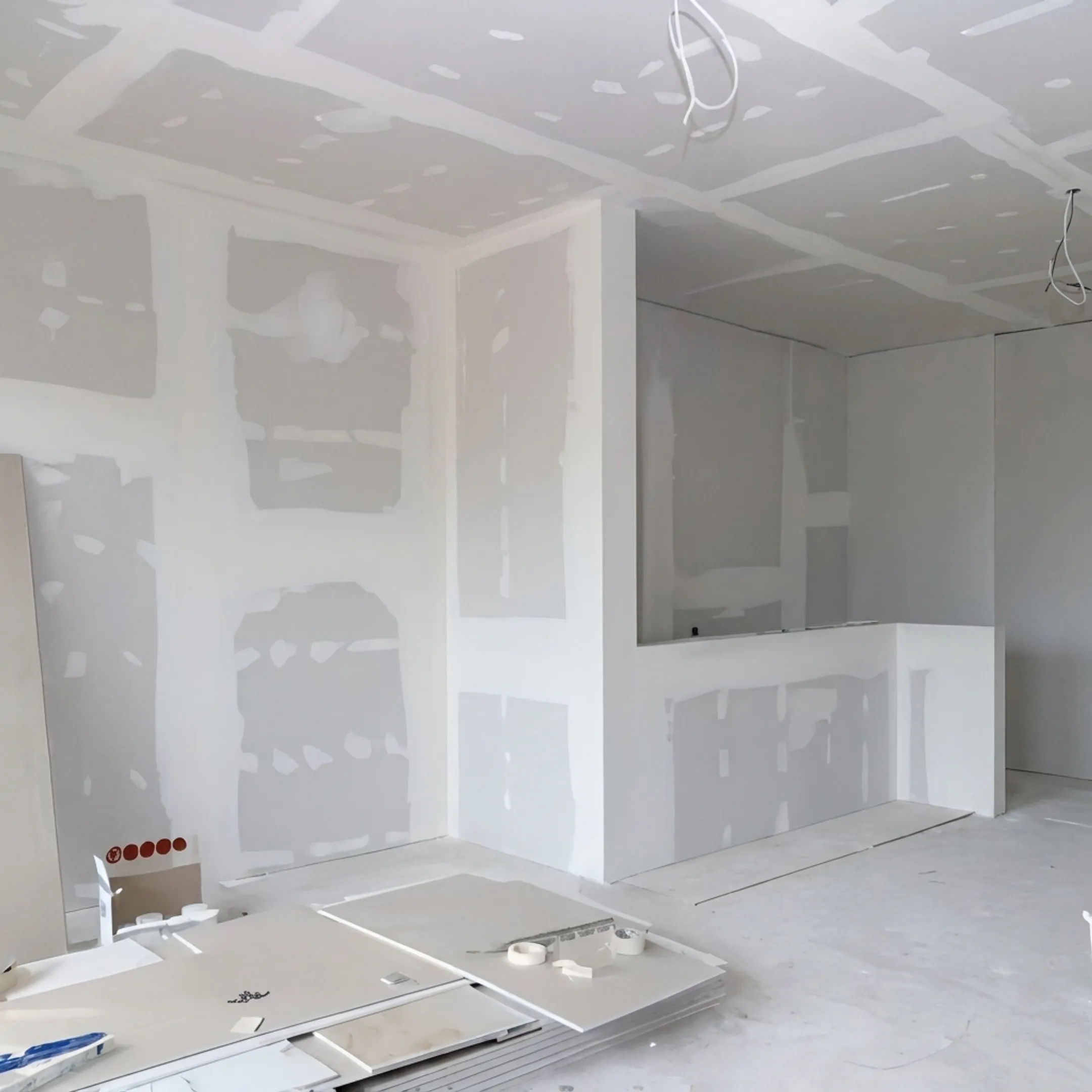 Finished drywall wall in a commercial interior
