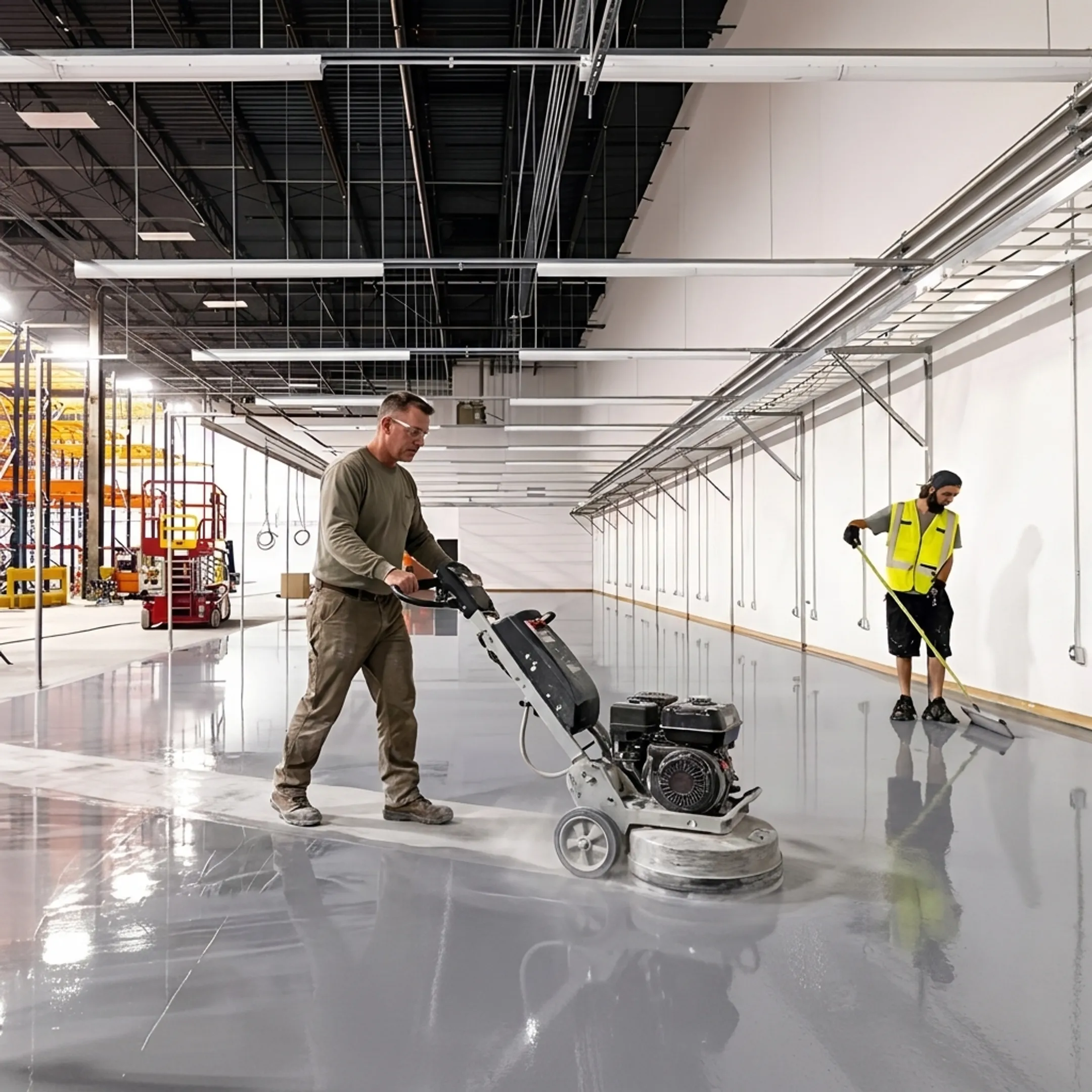 Contractor polishing a commercial concrete floor