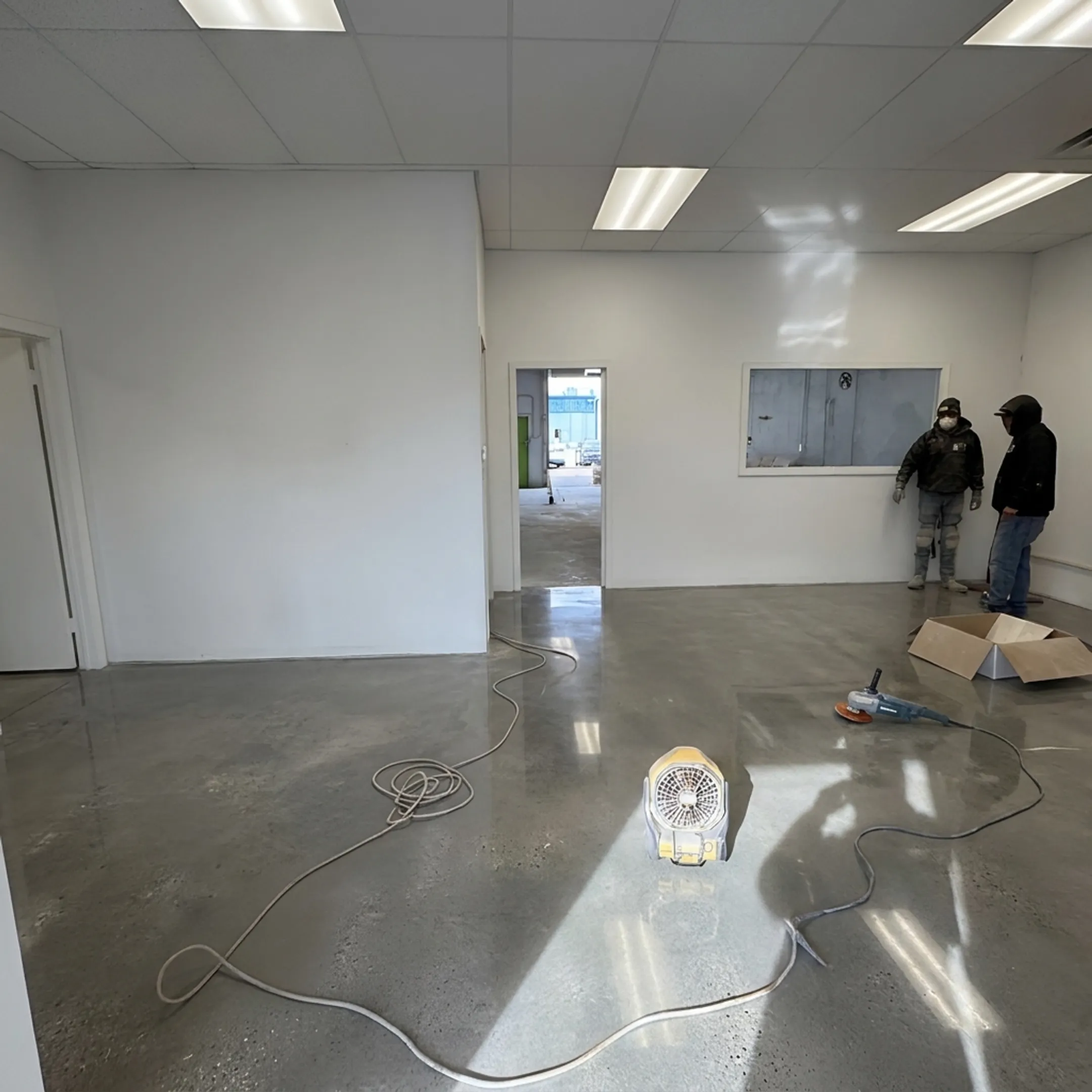 Polished commercial concrete floor in business interior