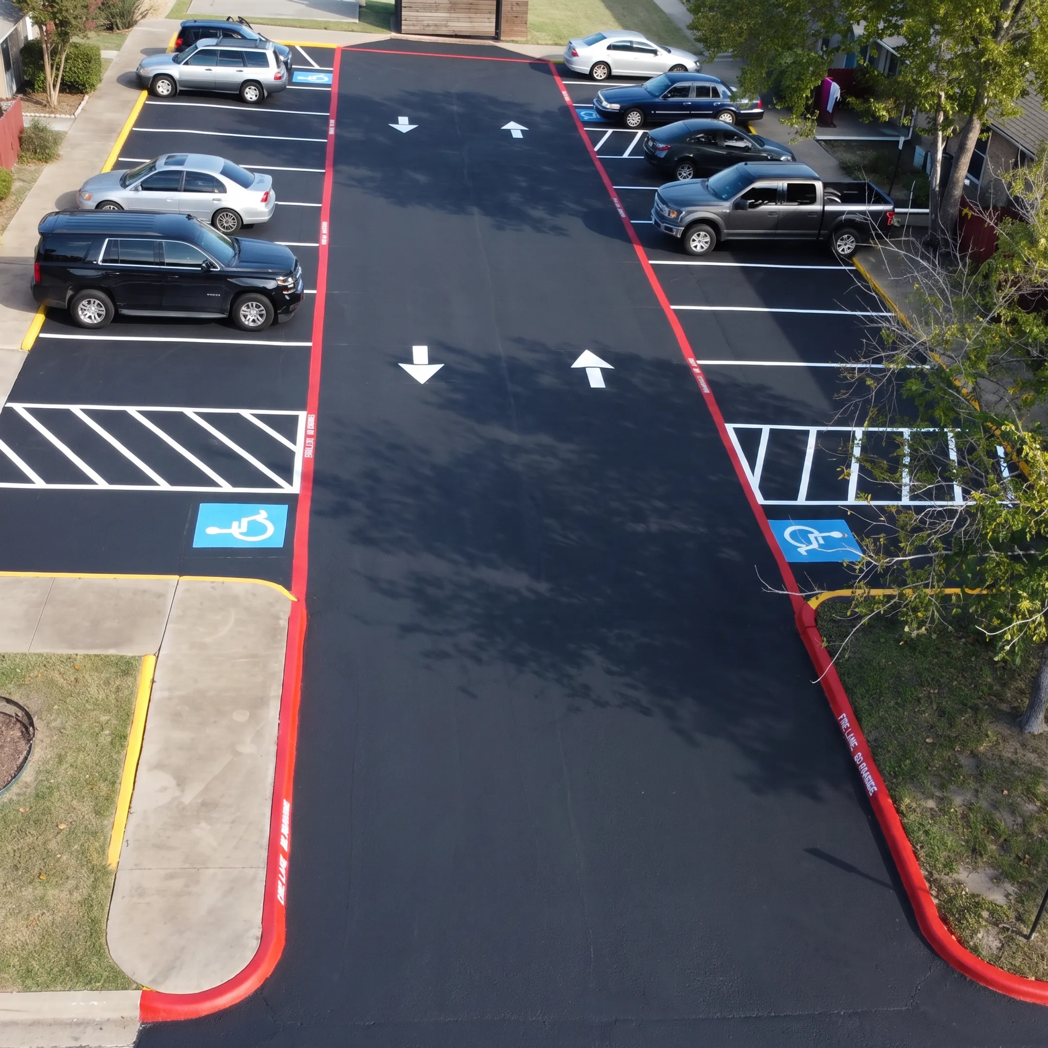 Freshly striped commercial parking lot