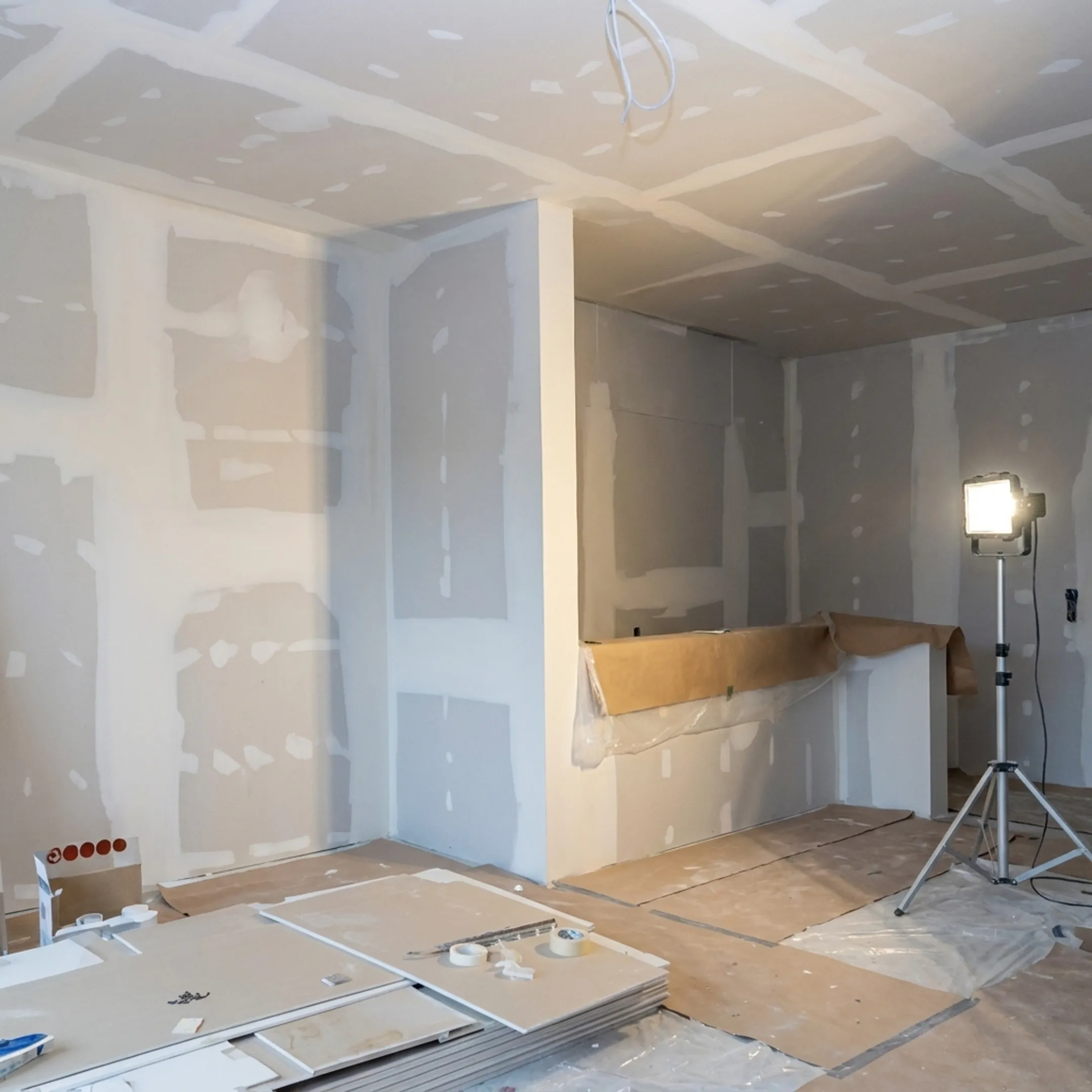 Finished drywall wall in a commercial interior