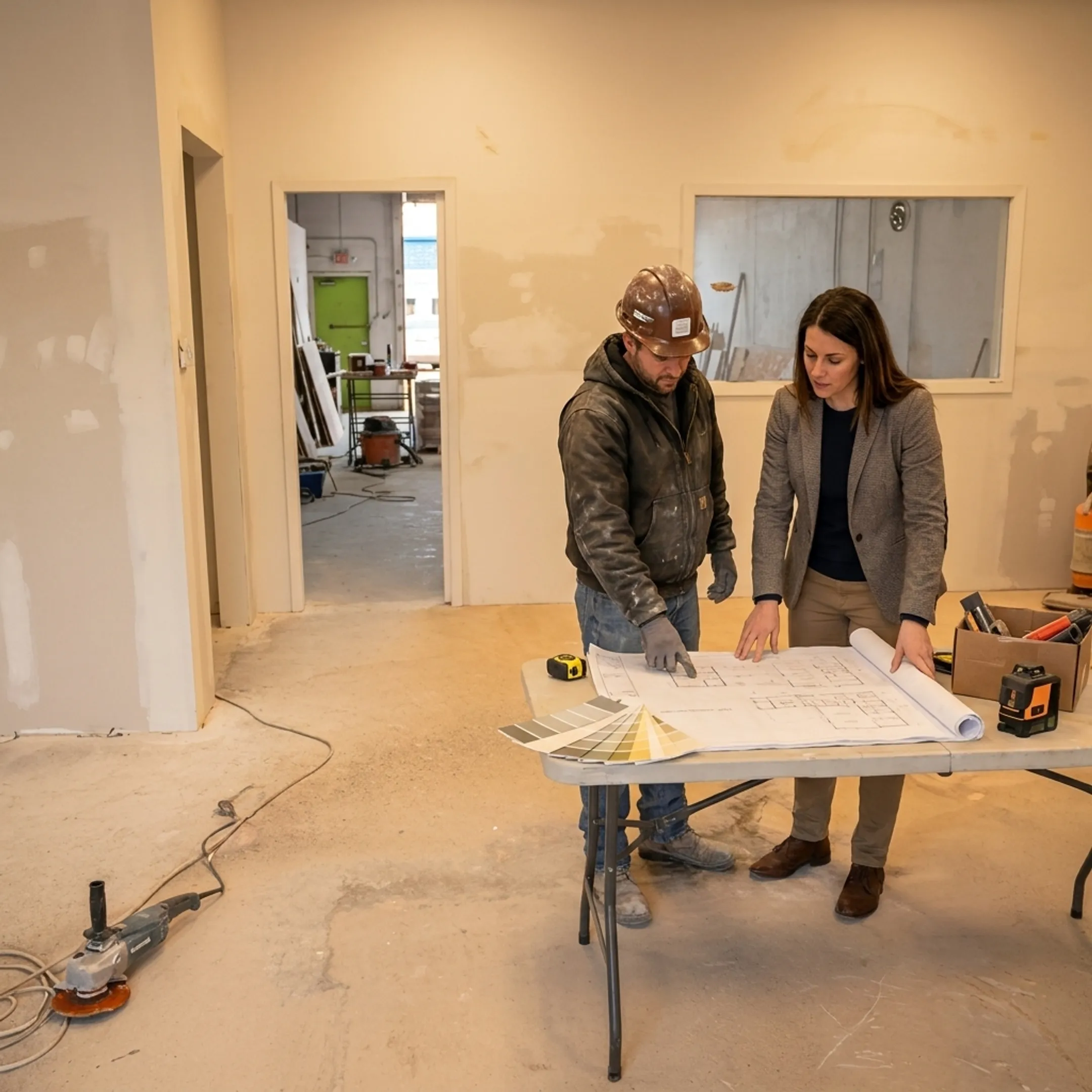 Contractor reviewing retail renovation plans