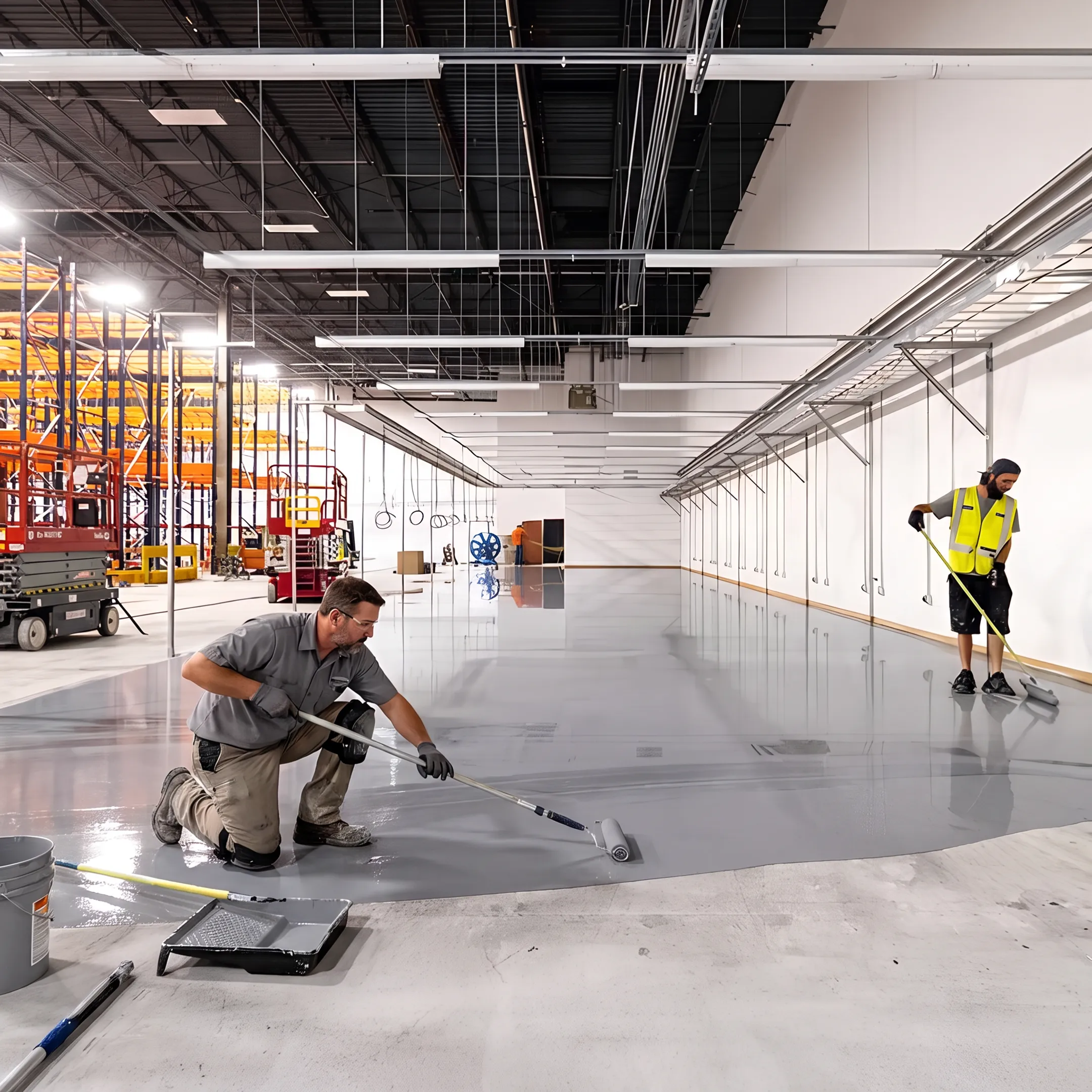 Commercial epoxy floor installation in progress