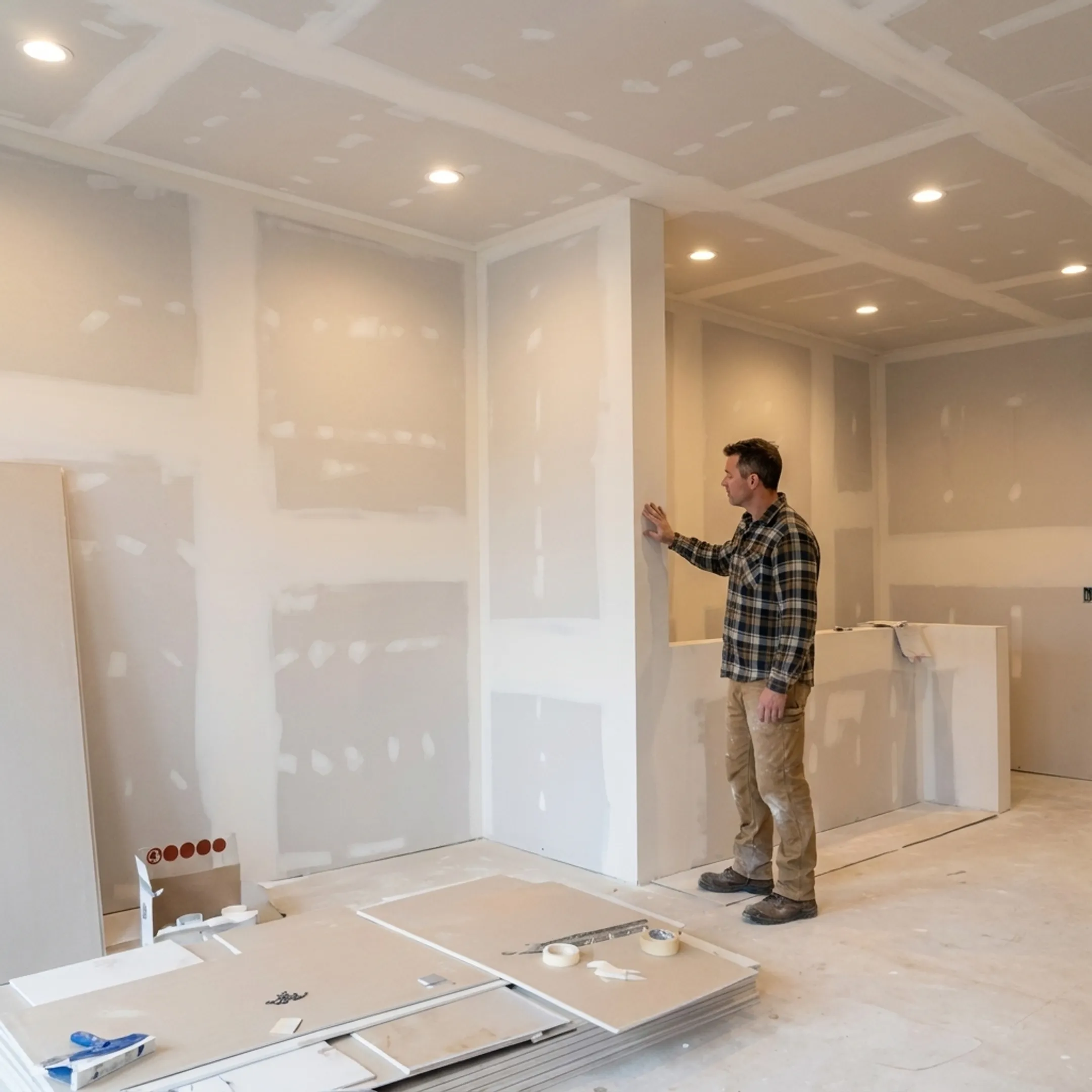 Finished drywall wall in a commercial interior