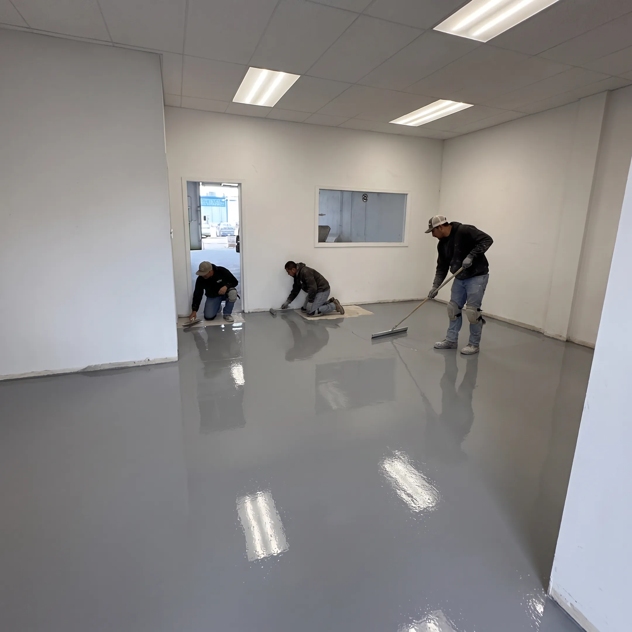 Fresh epoxy-coated commercial concrete floor