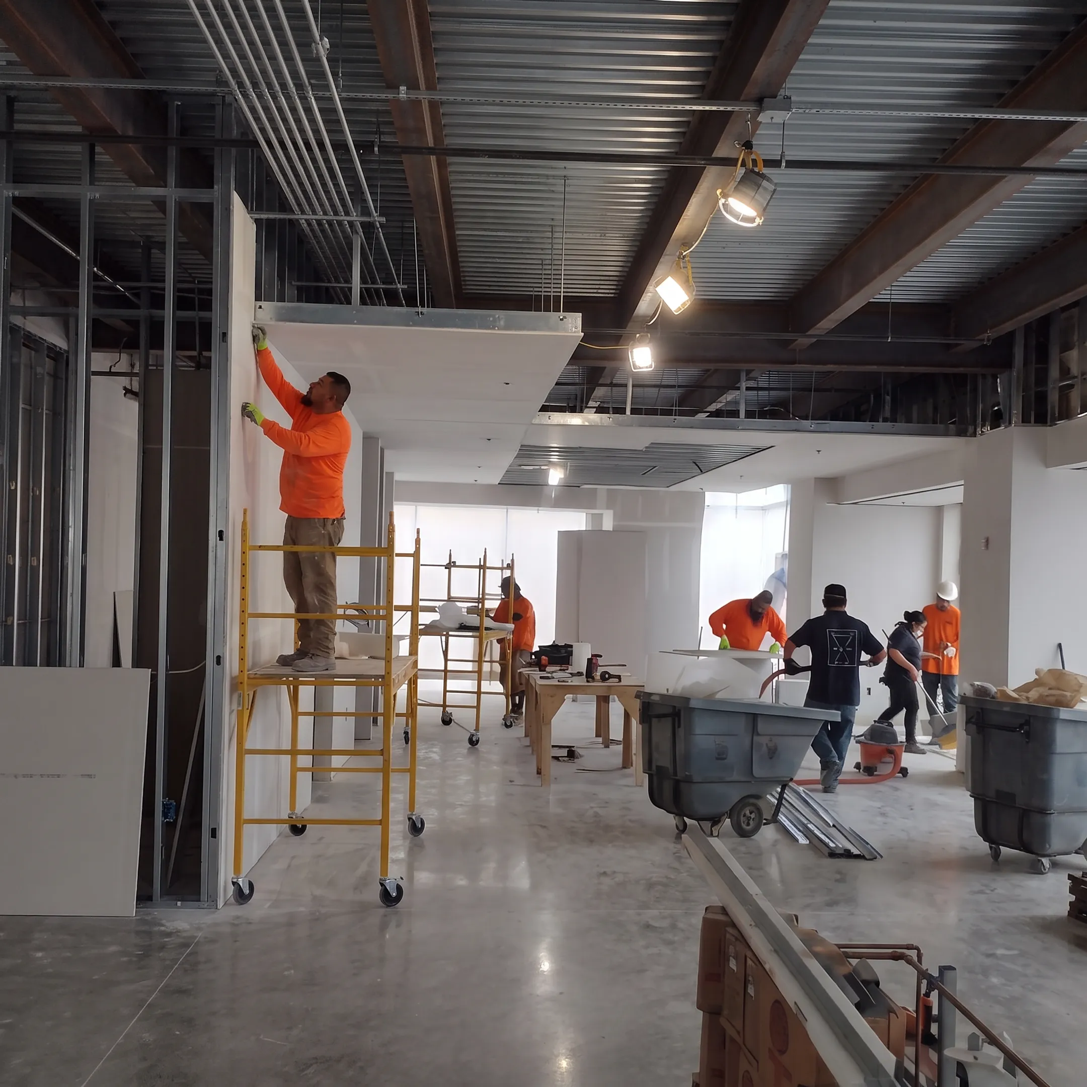 Modern restaurant dining room under construction