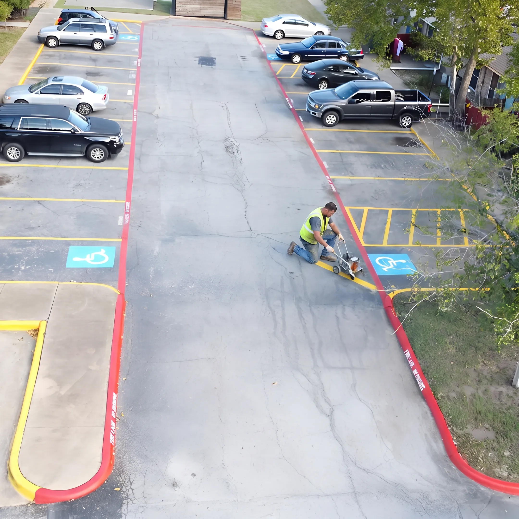 Freshly striped commercial parking lot