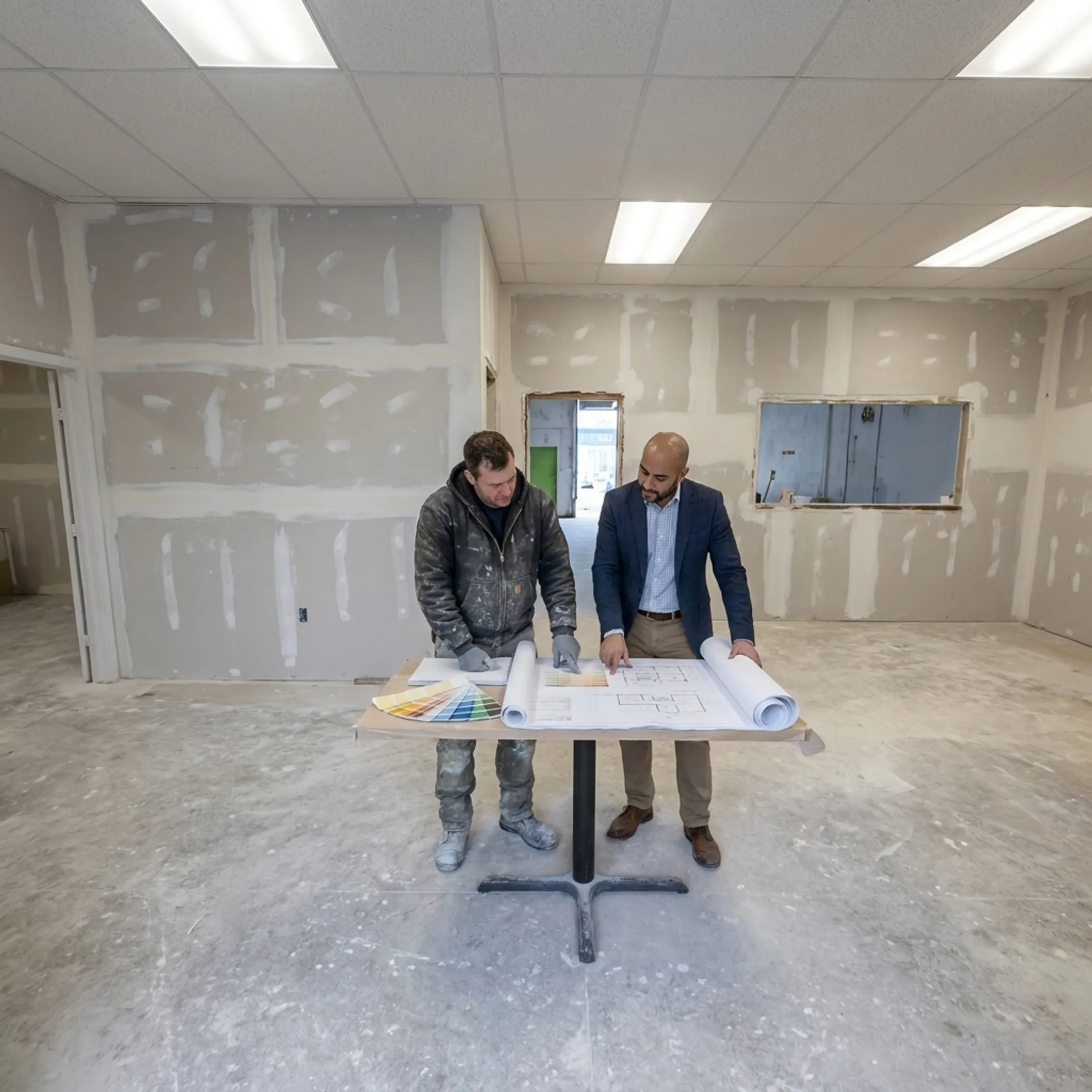 Contractor reviewing restaurant renovation plans