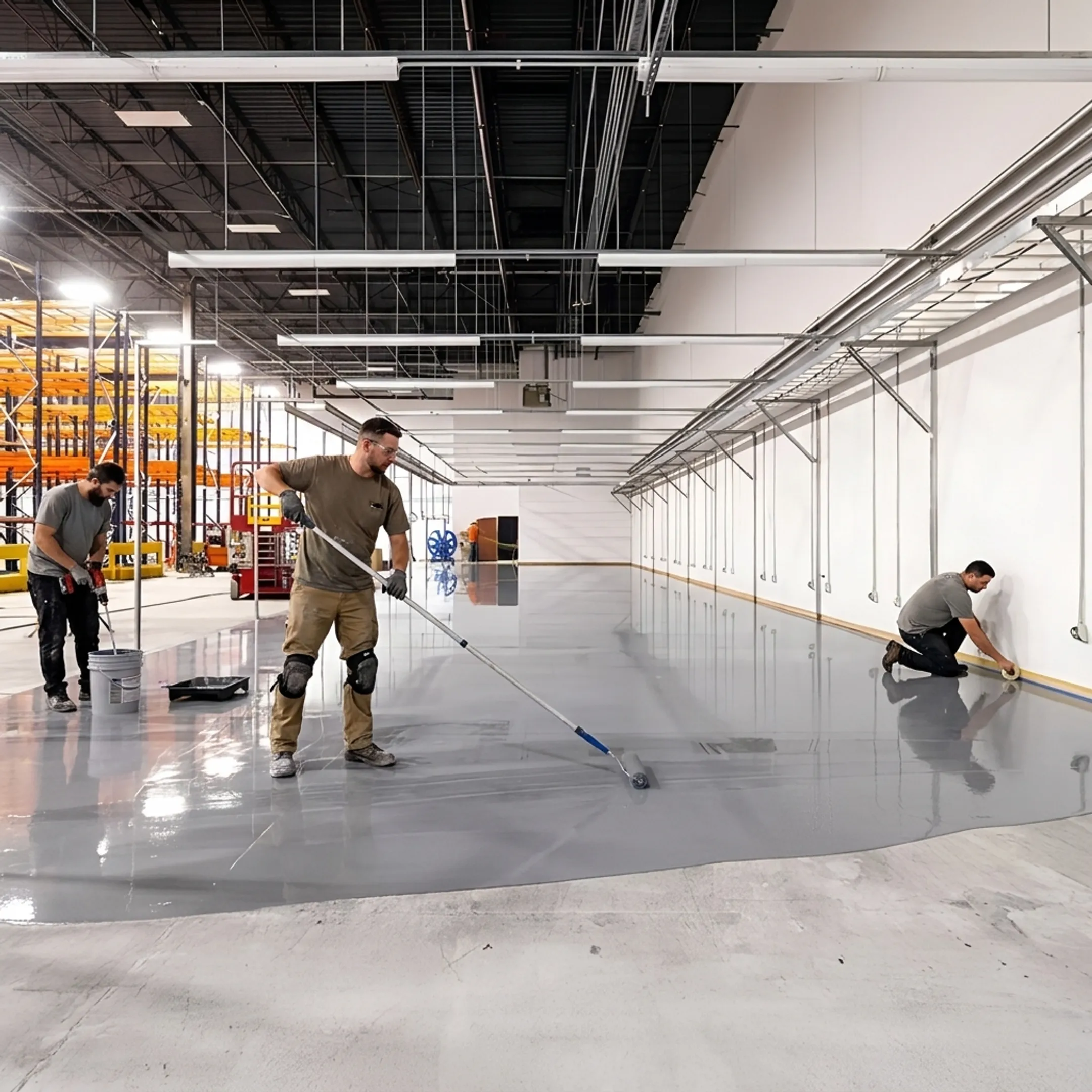 Crew coating a commercial concrete floor