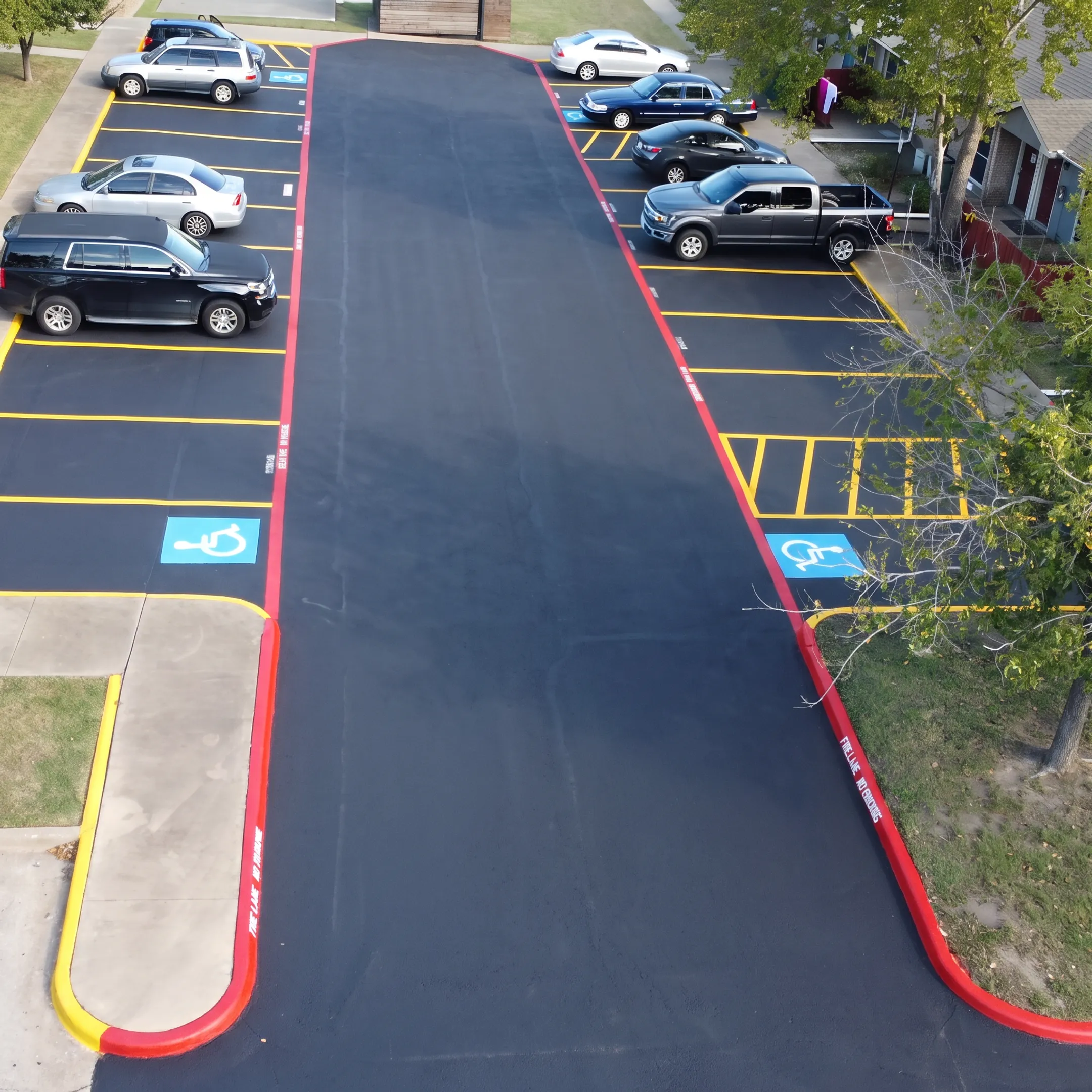 Freshly maintained commercial parking area