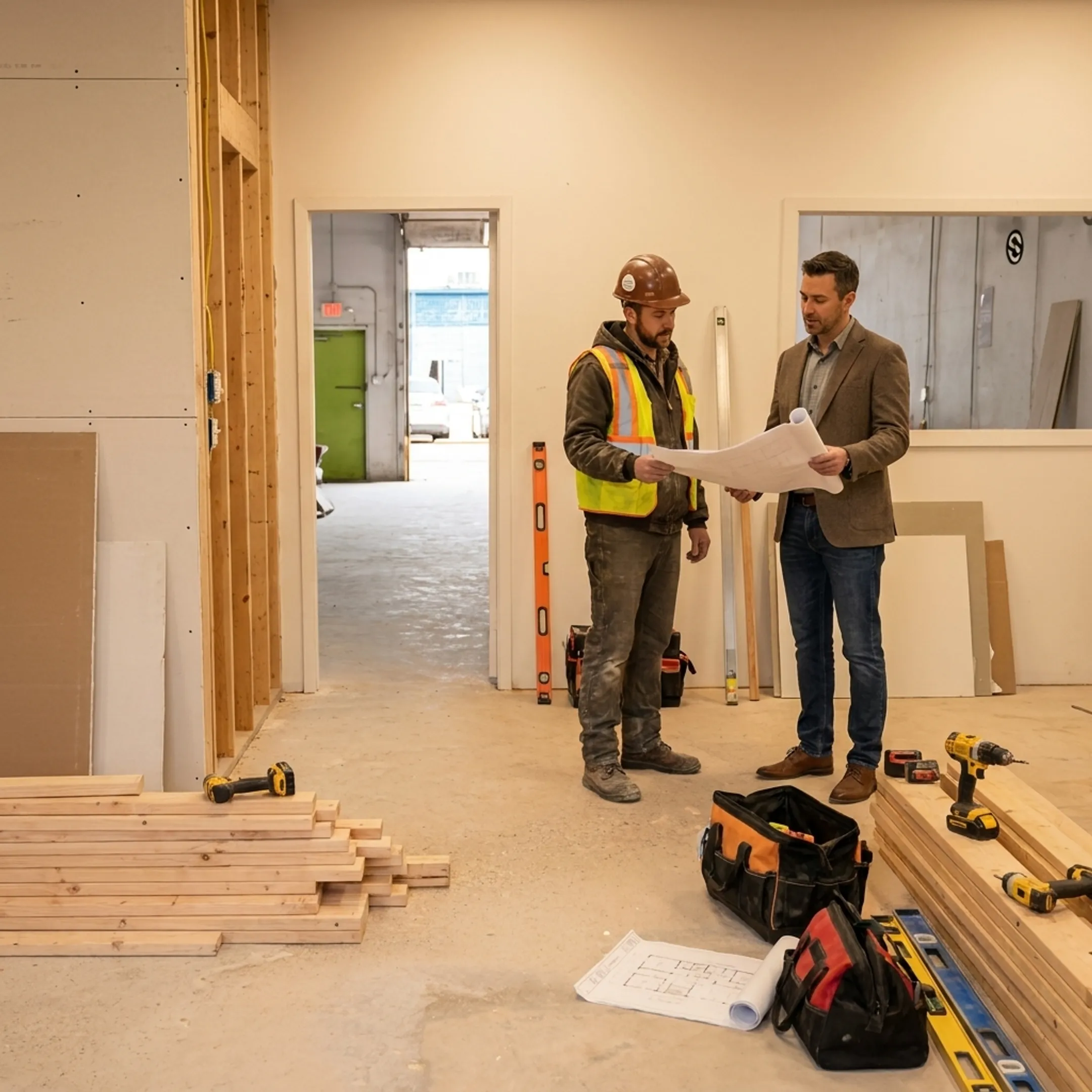 Contractor reviewing commercial renovation plans