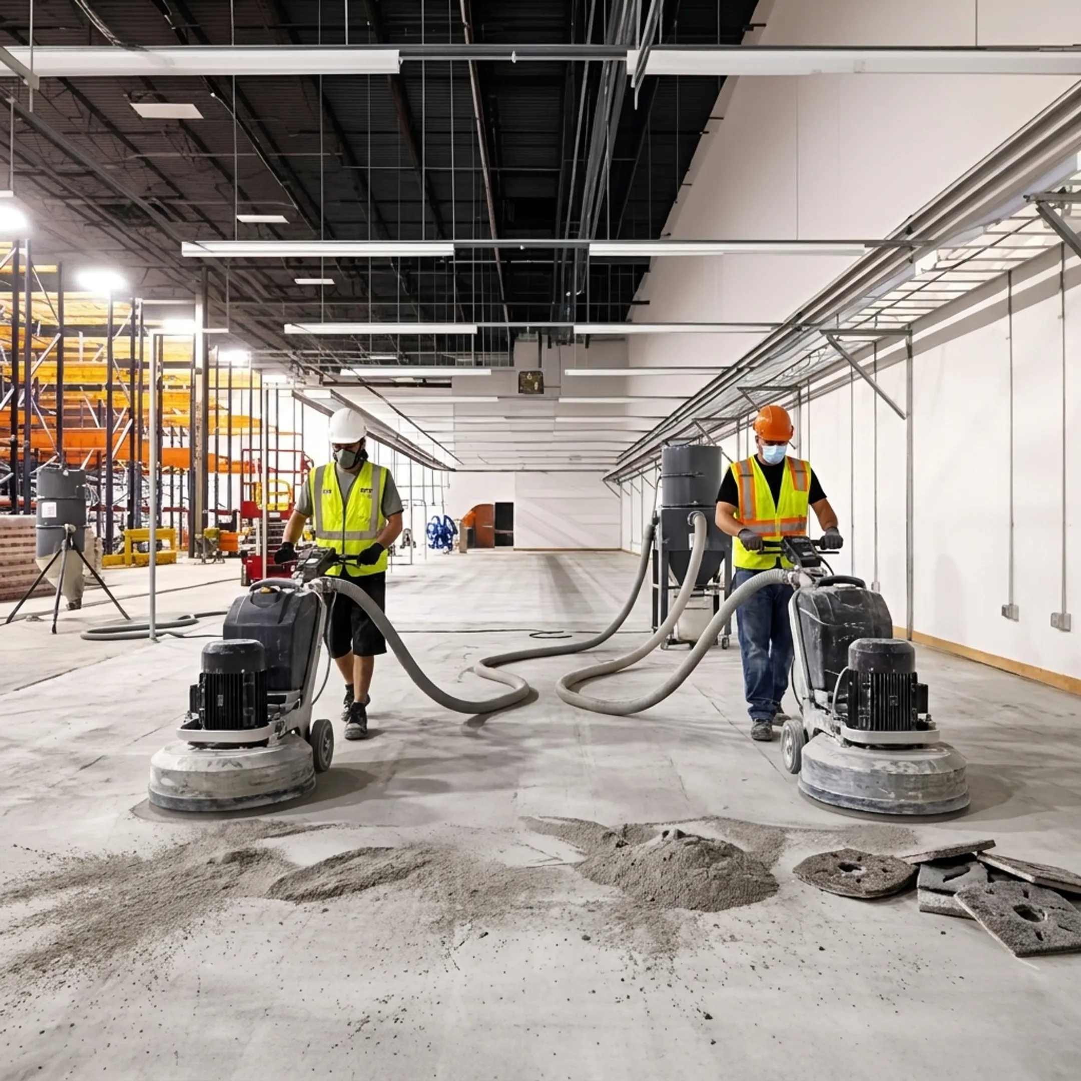 Crew preparing a commercial concrete floor