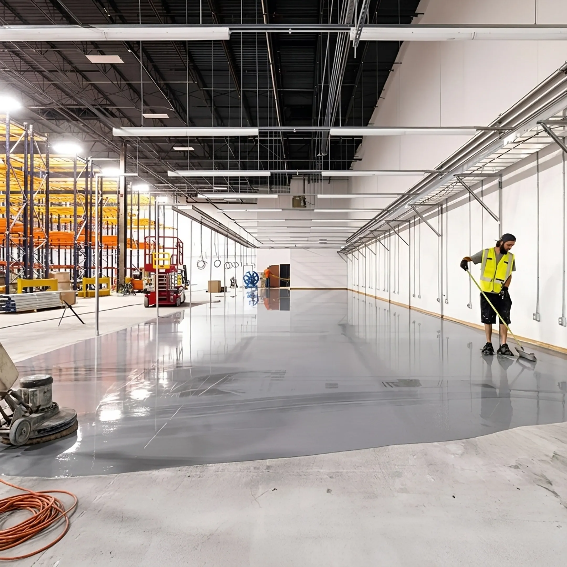 Restored polished concrete floor in commercial space