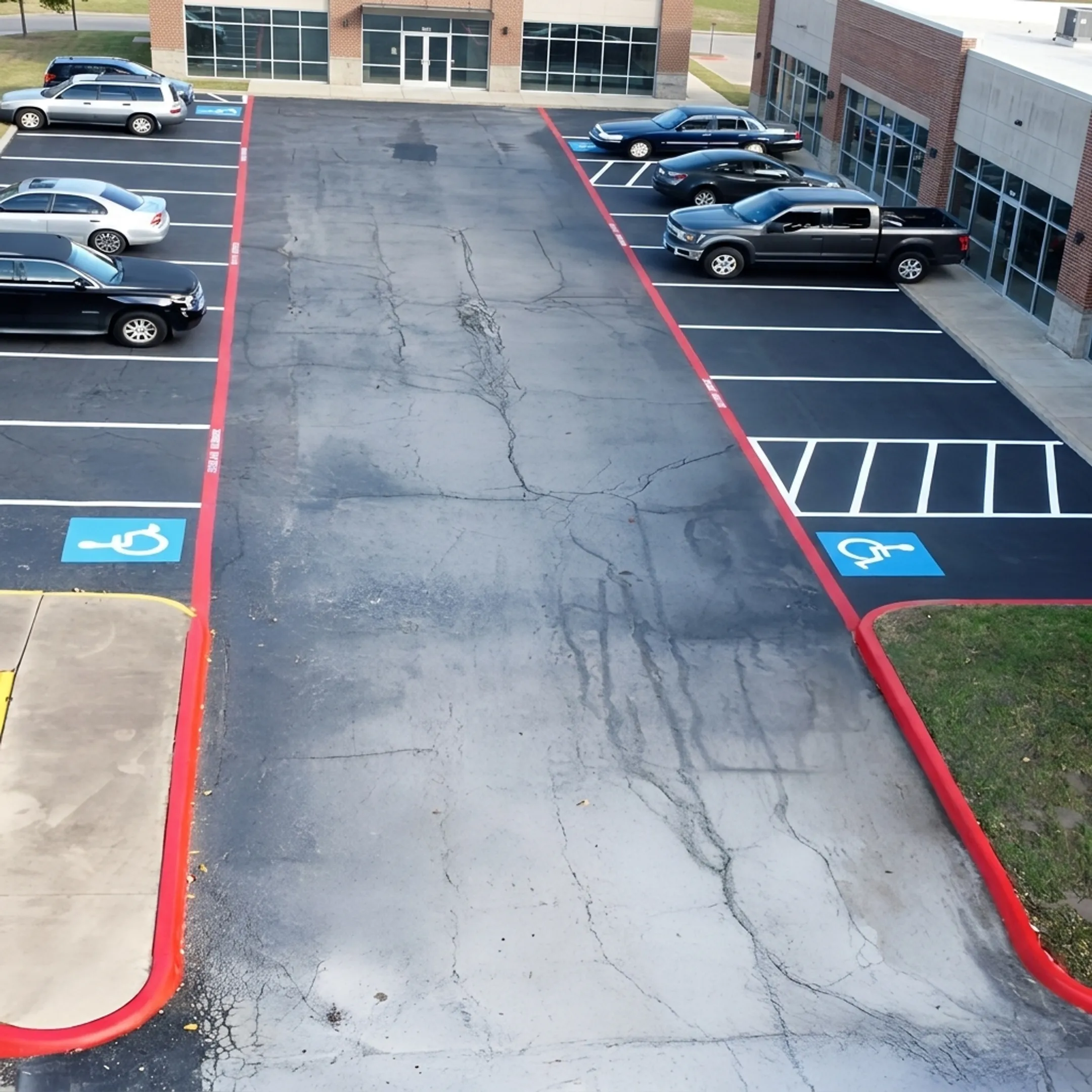 Freshly striped commercial asphalt parking lot