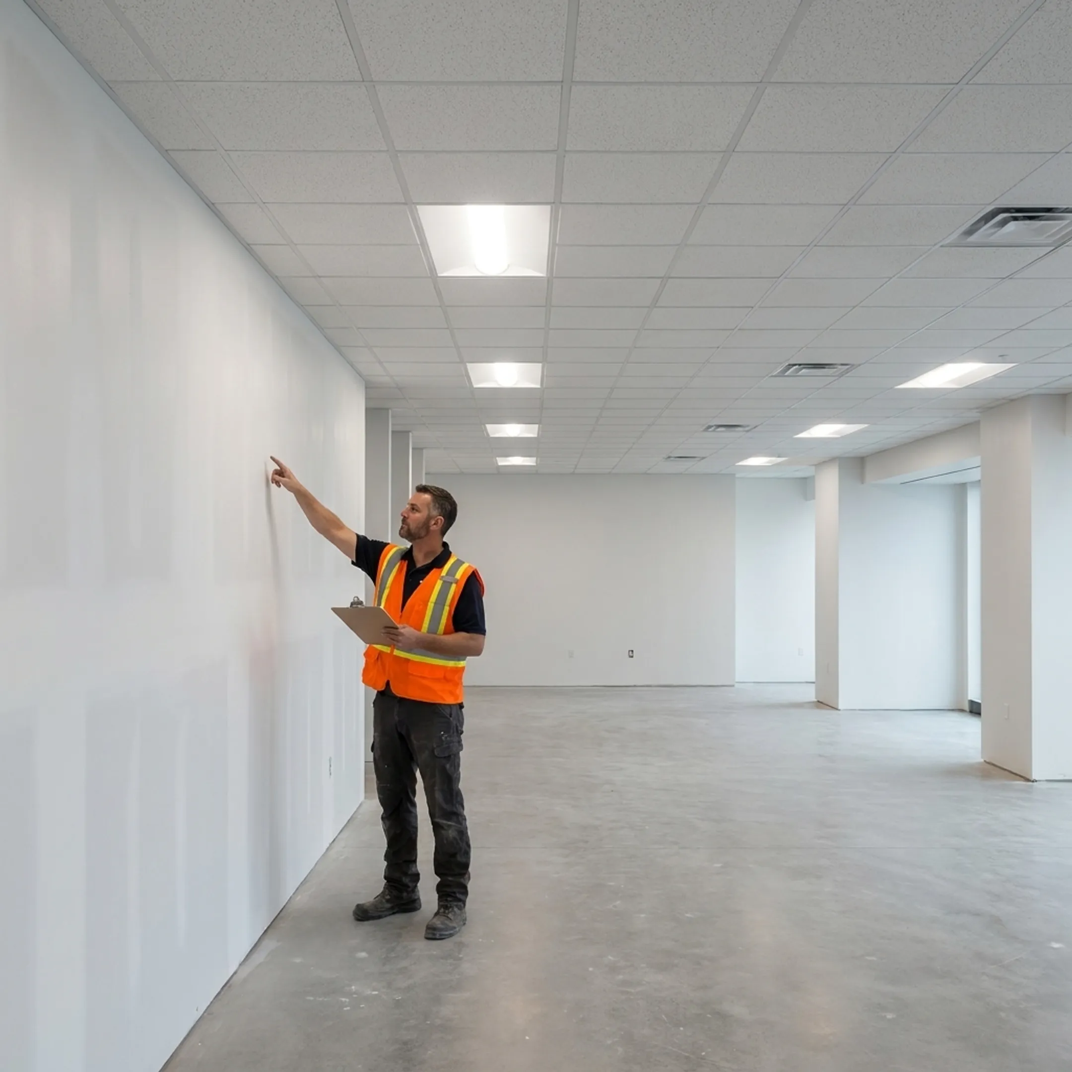 Contractor inspecting an office build out