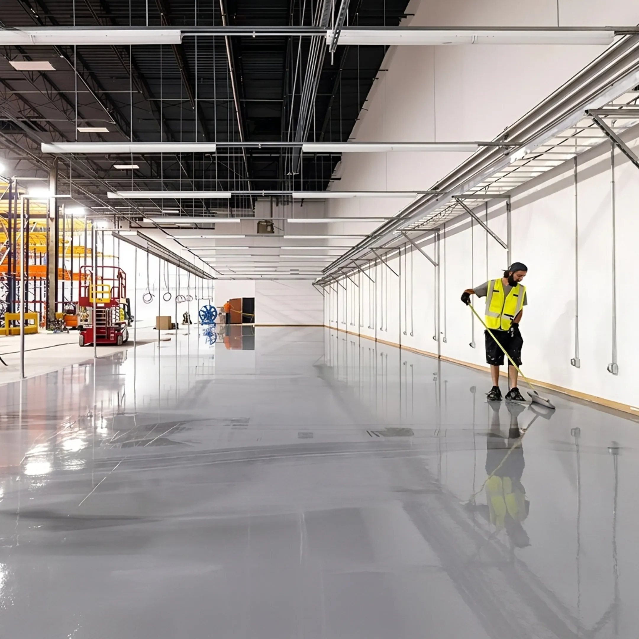 Finished commercial concrete floor with a durable coating