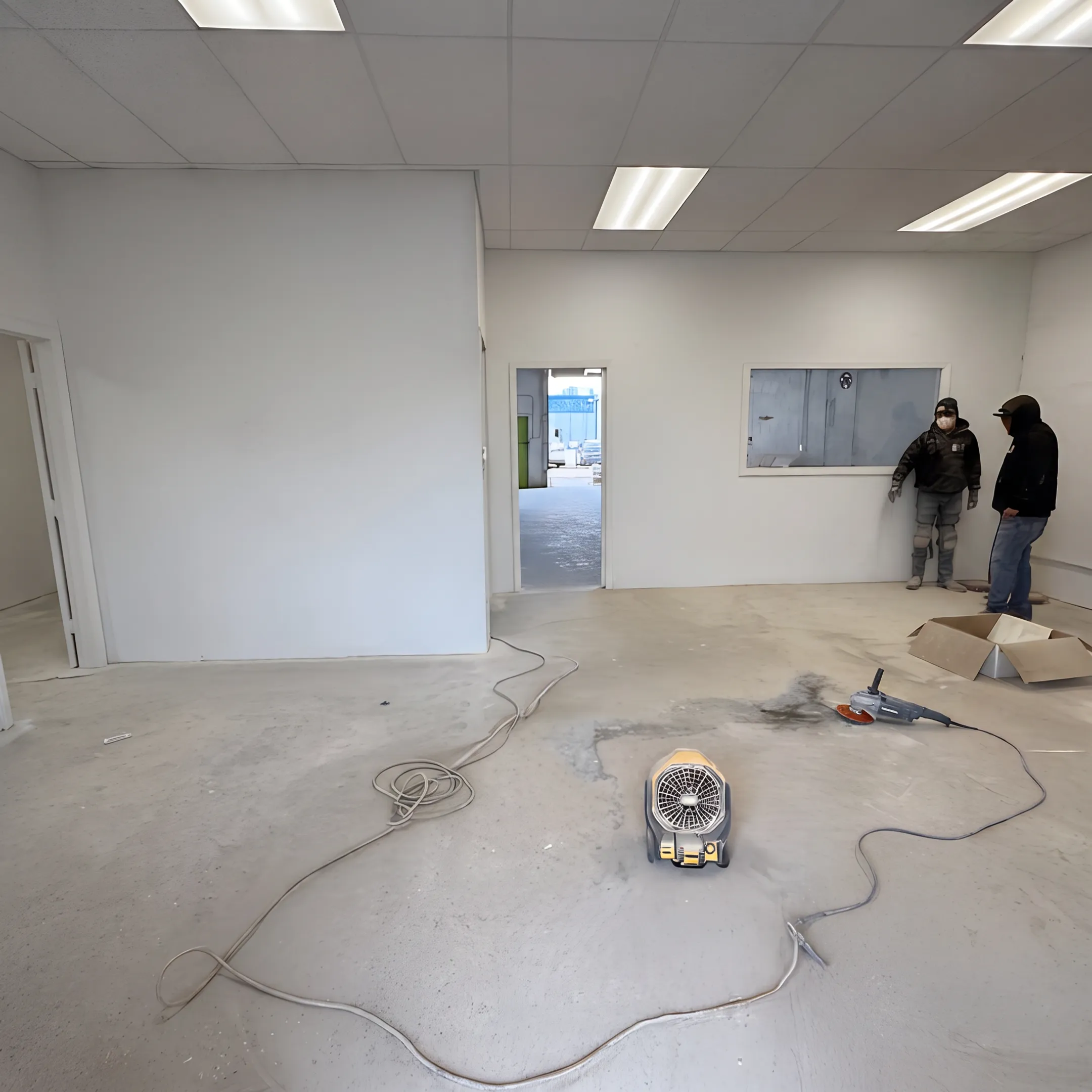 Finished commercial drywall wall in modern workspace