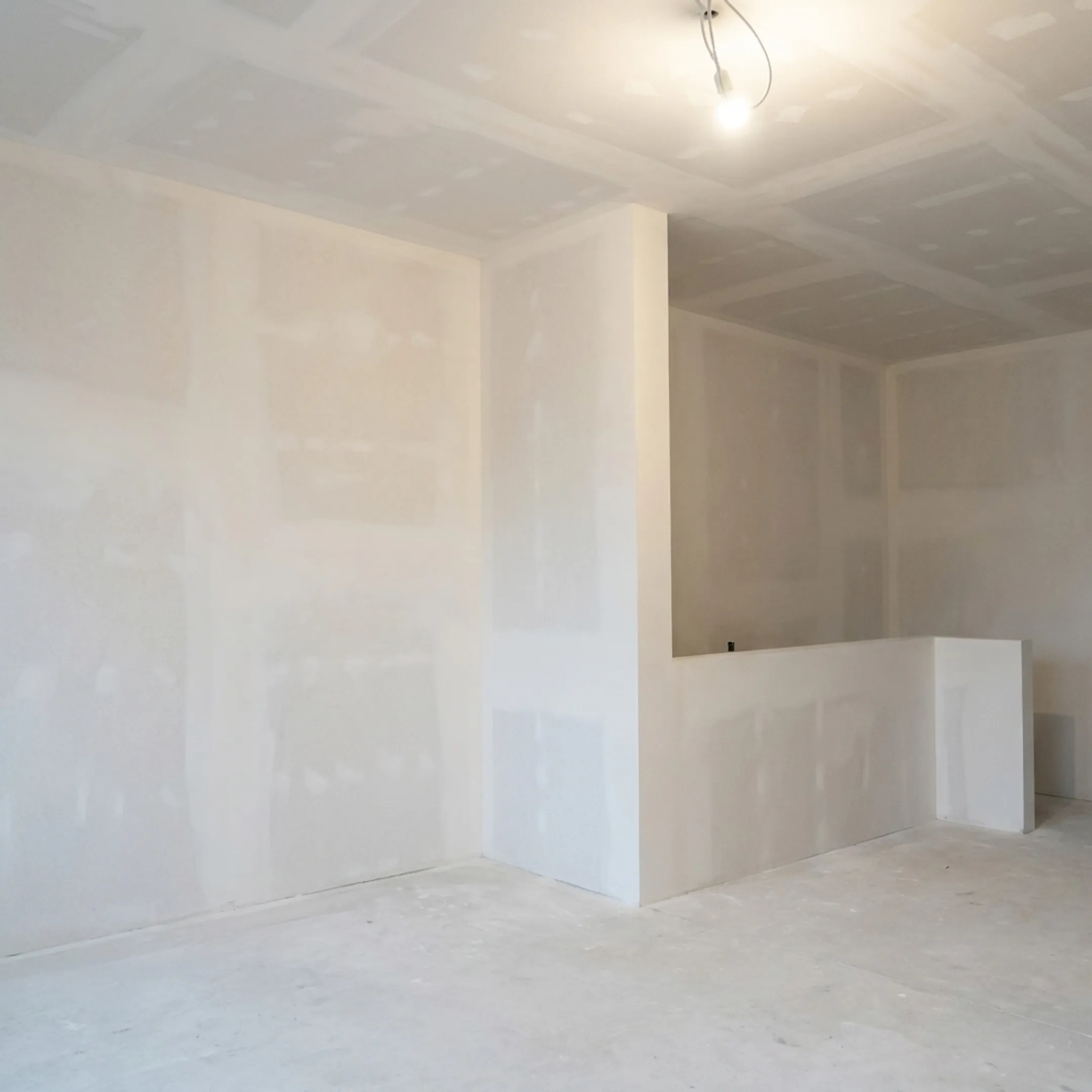 Finished drywall wall in a commercial interior